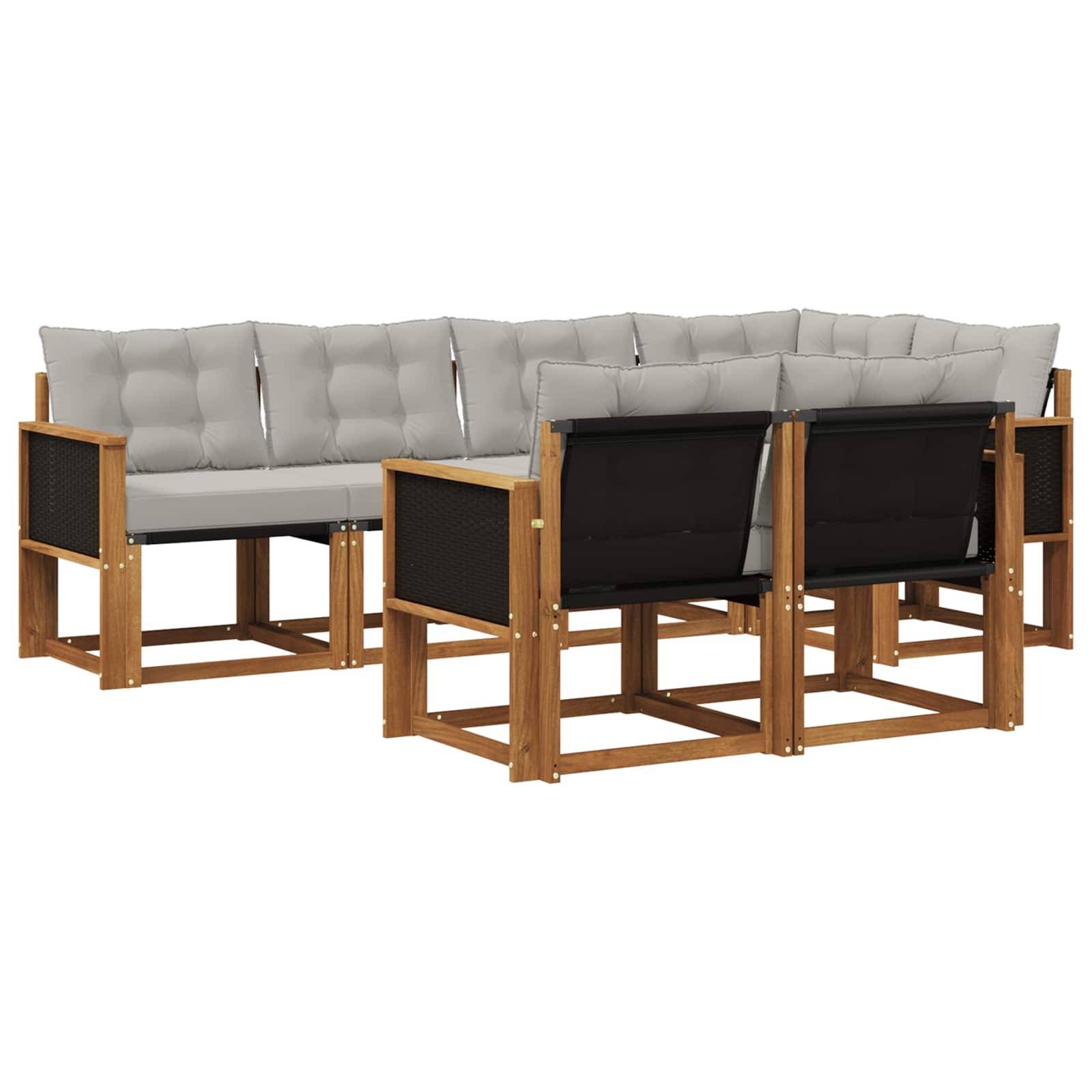 vidaXL Outdoor-Sofagarnitur mit Kissen 7 pcs Natürlich und Hellgrau