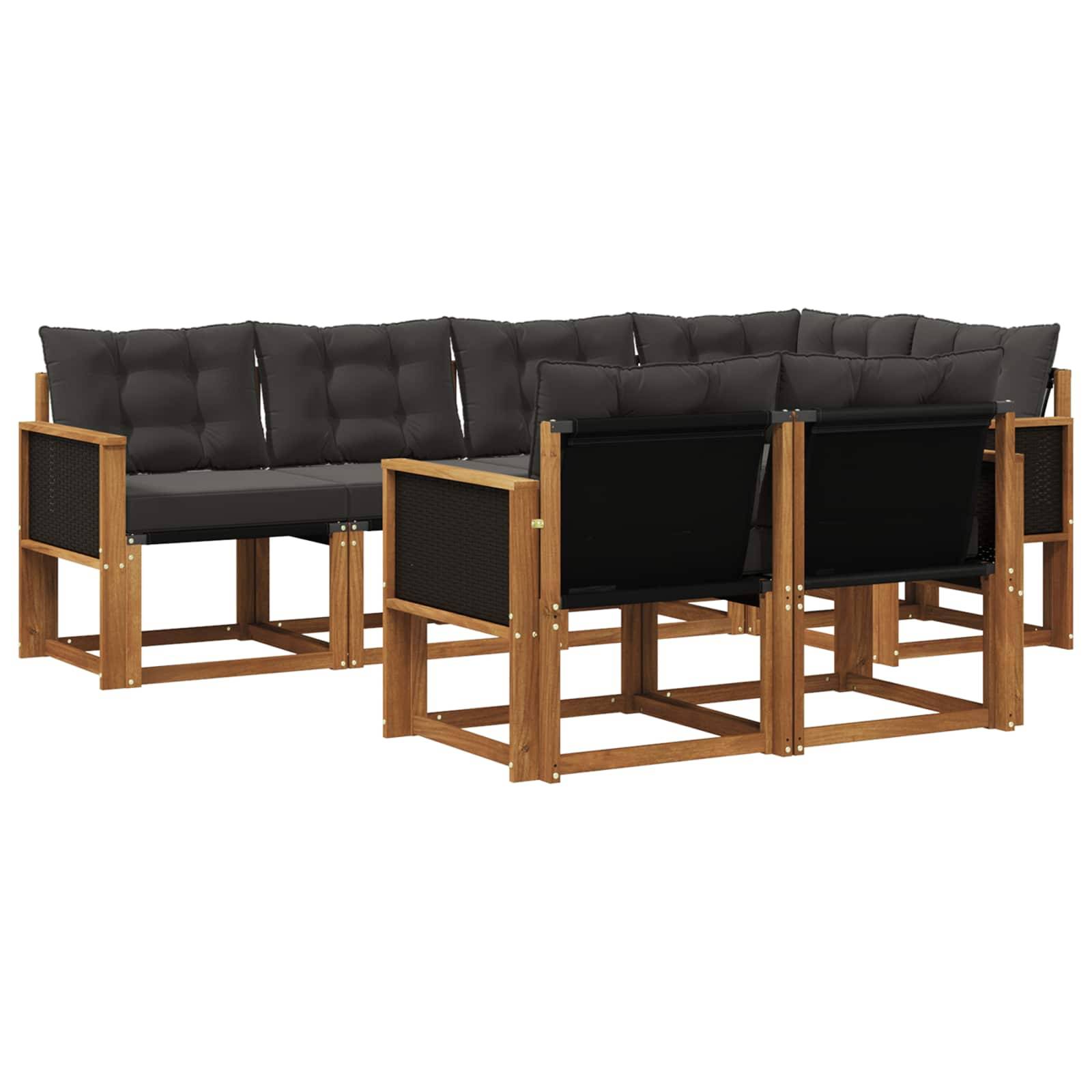 vidaXL Outdoor-Sofagarnitur mit Kissen 7 pcs Natürlich und Schwarz