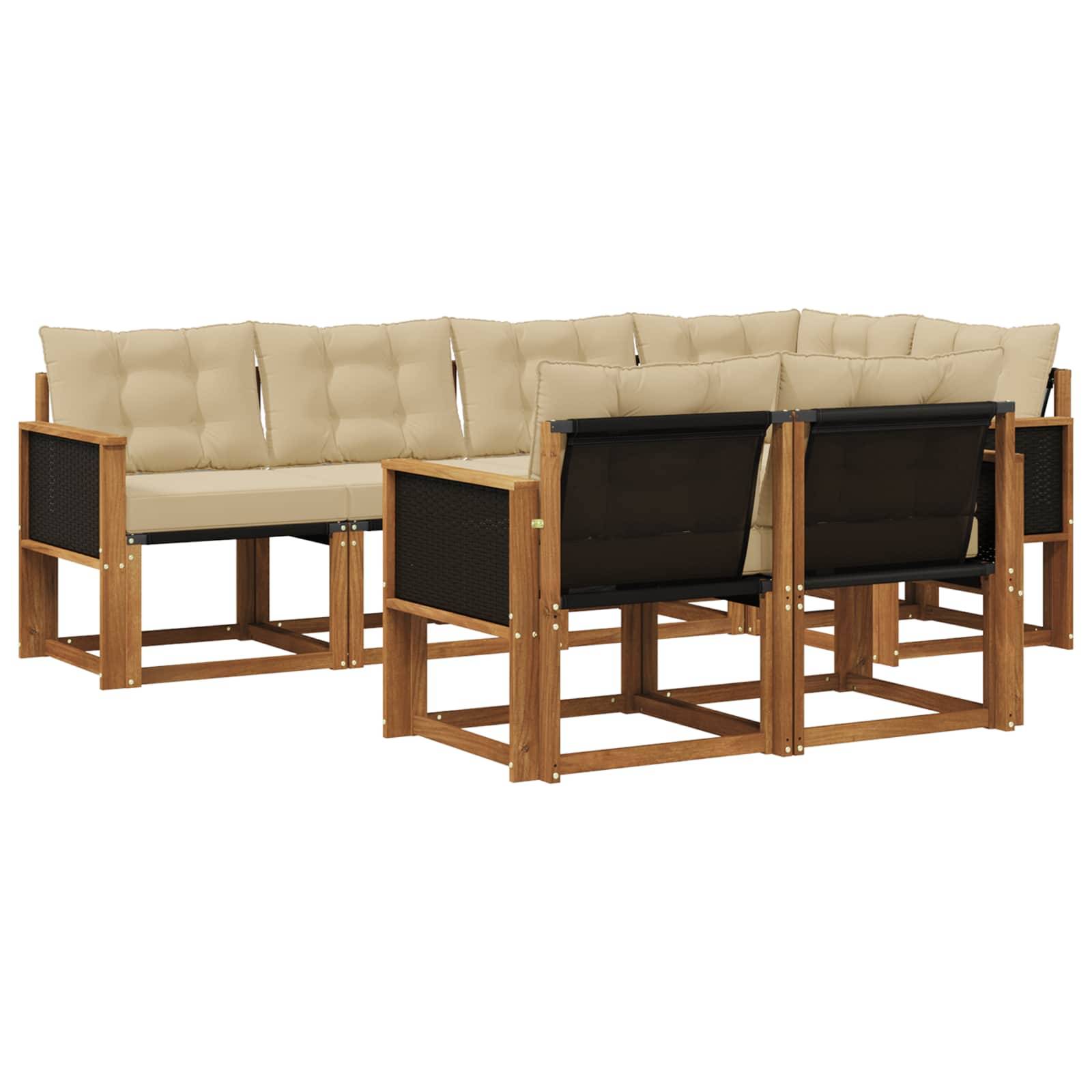 vidaXL Outdoor-Sofagarnitur mit Kissen 7 pcs Natur und Beige