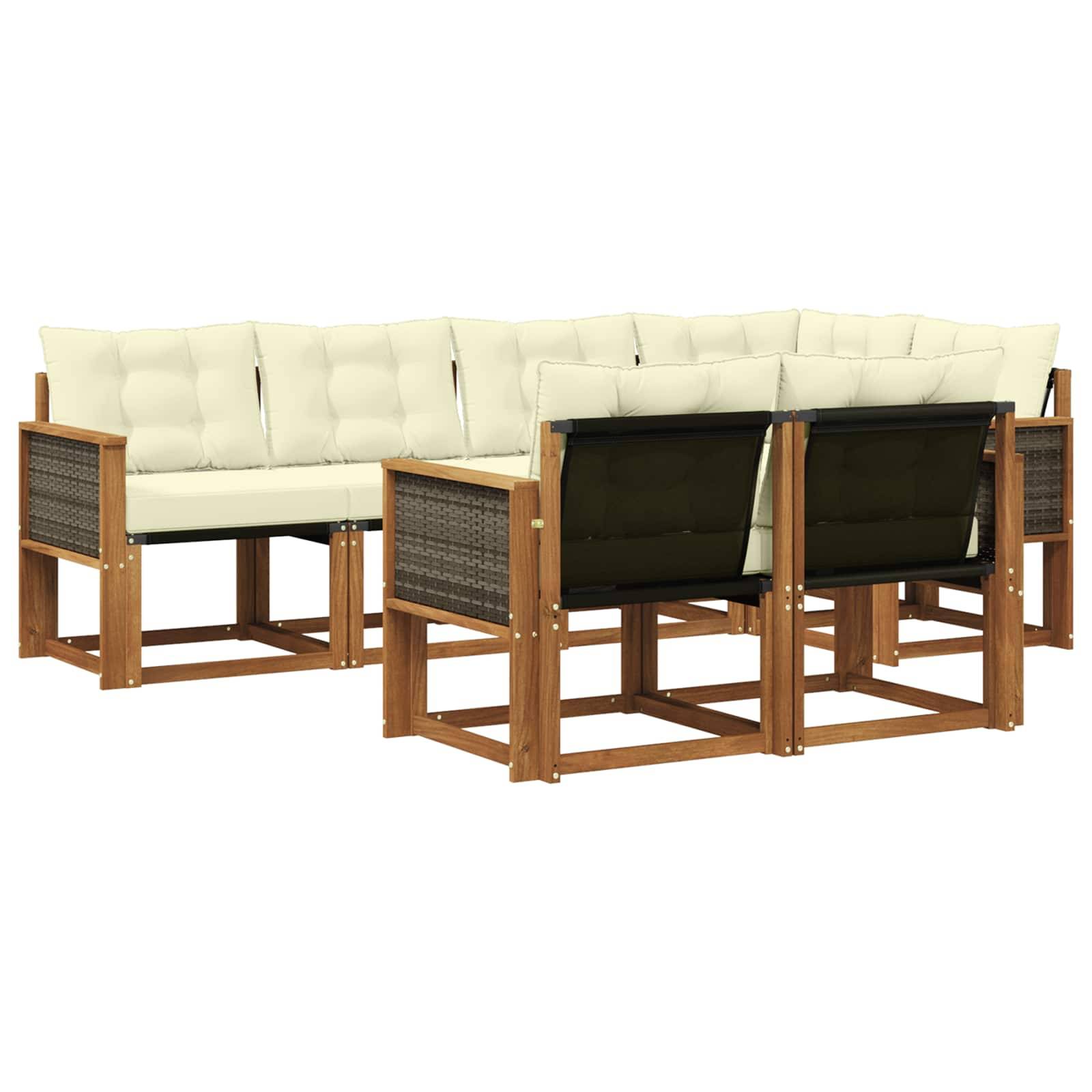 vidaXL Outdoor-Sofagarnitur mit Kissen 7 pcs Natur und Creme