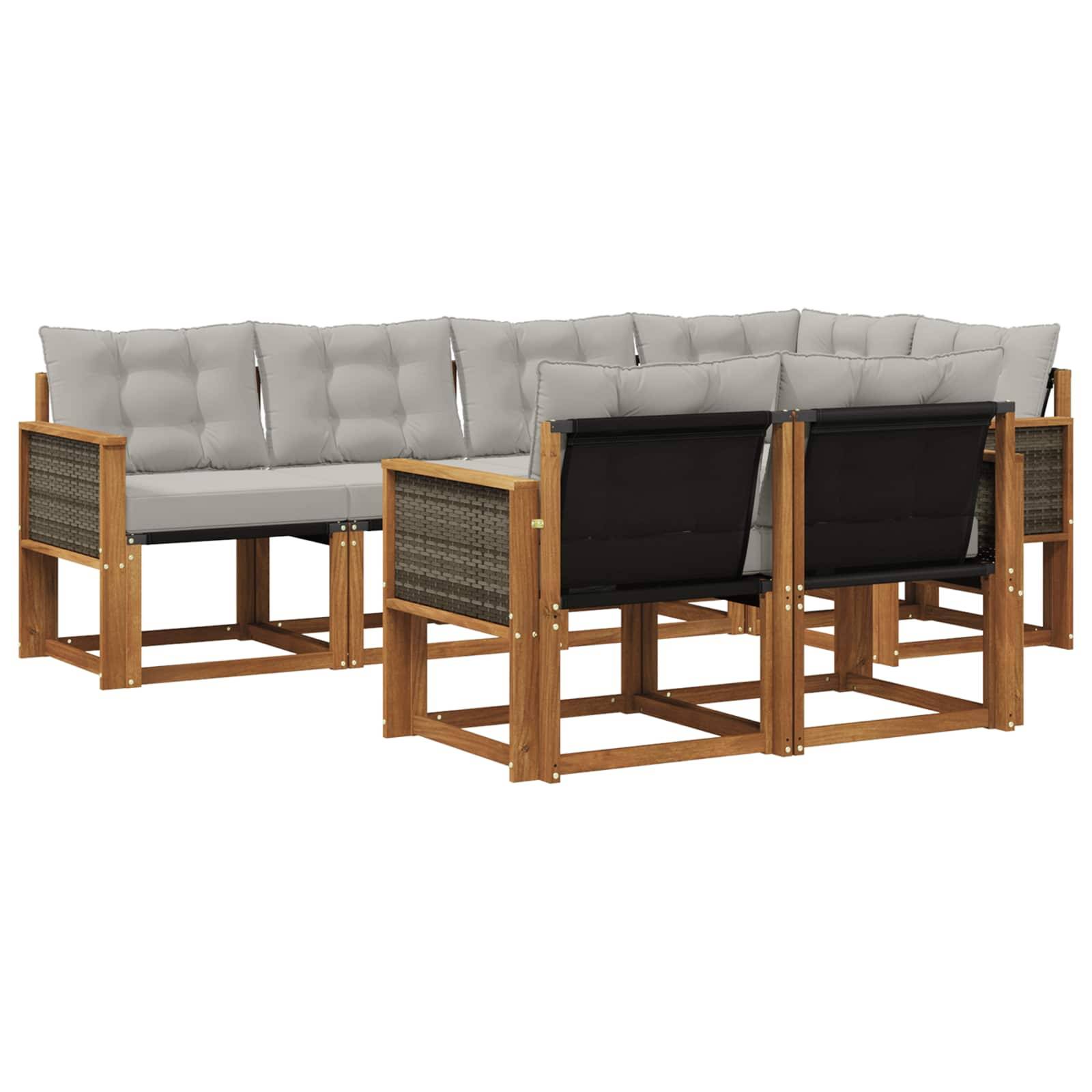 vidaXL Outdoor-Sofagarnitur mit Kissen 7 pcs Natürlich und Hellgrau
