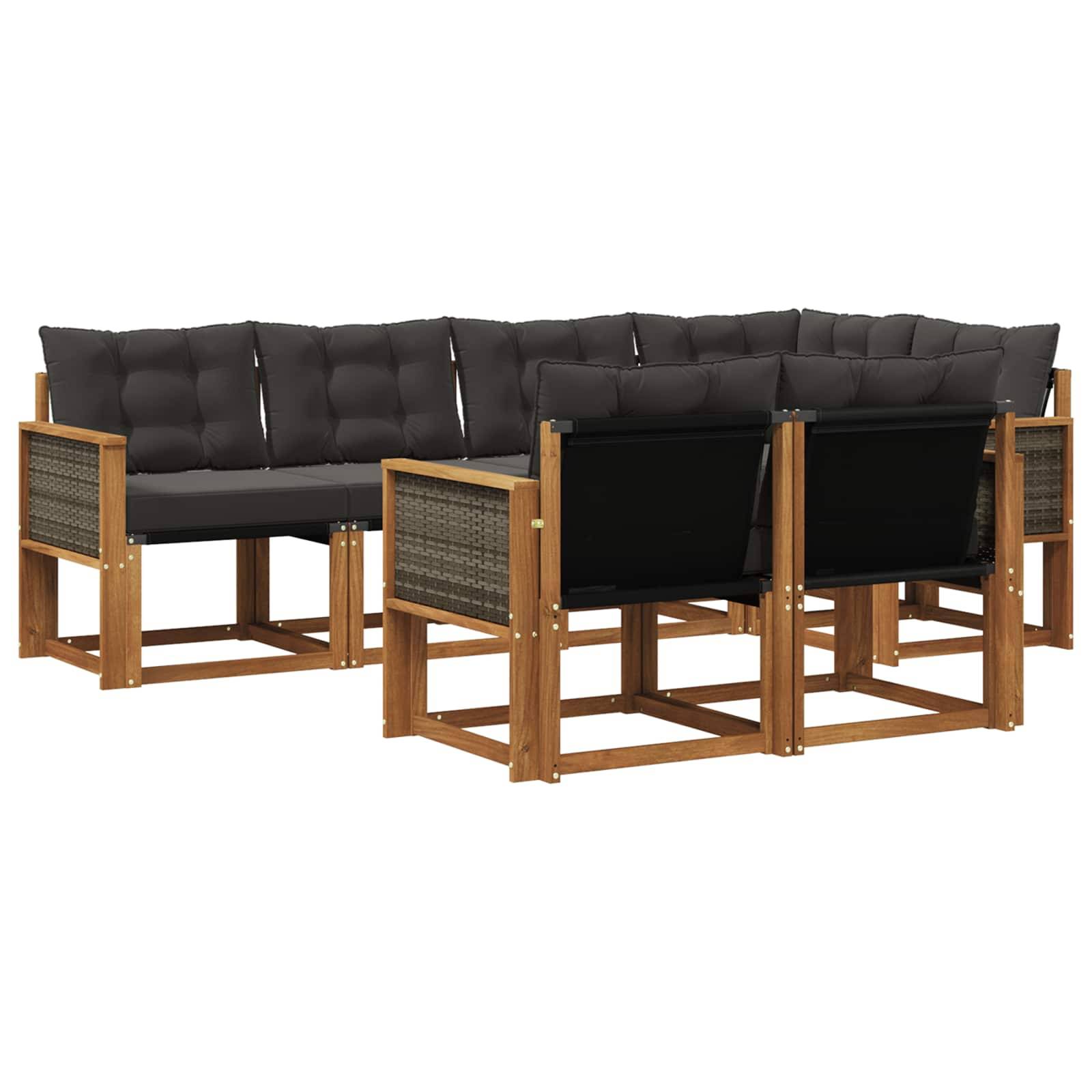 vidaXL Outdoor-Sofagarnitur mit Kissen 7 pcs Natürlich und Schwarz