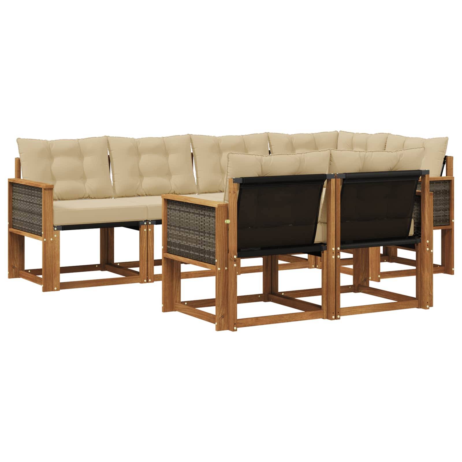 vidaXL Outdoor-Sofagarnitur mit Kissen 7 pcs Natur und Beige