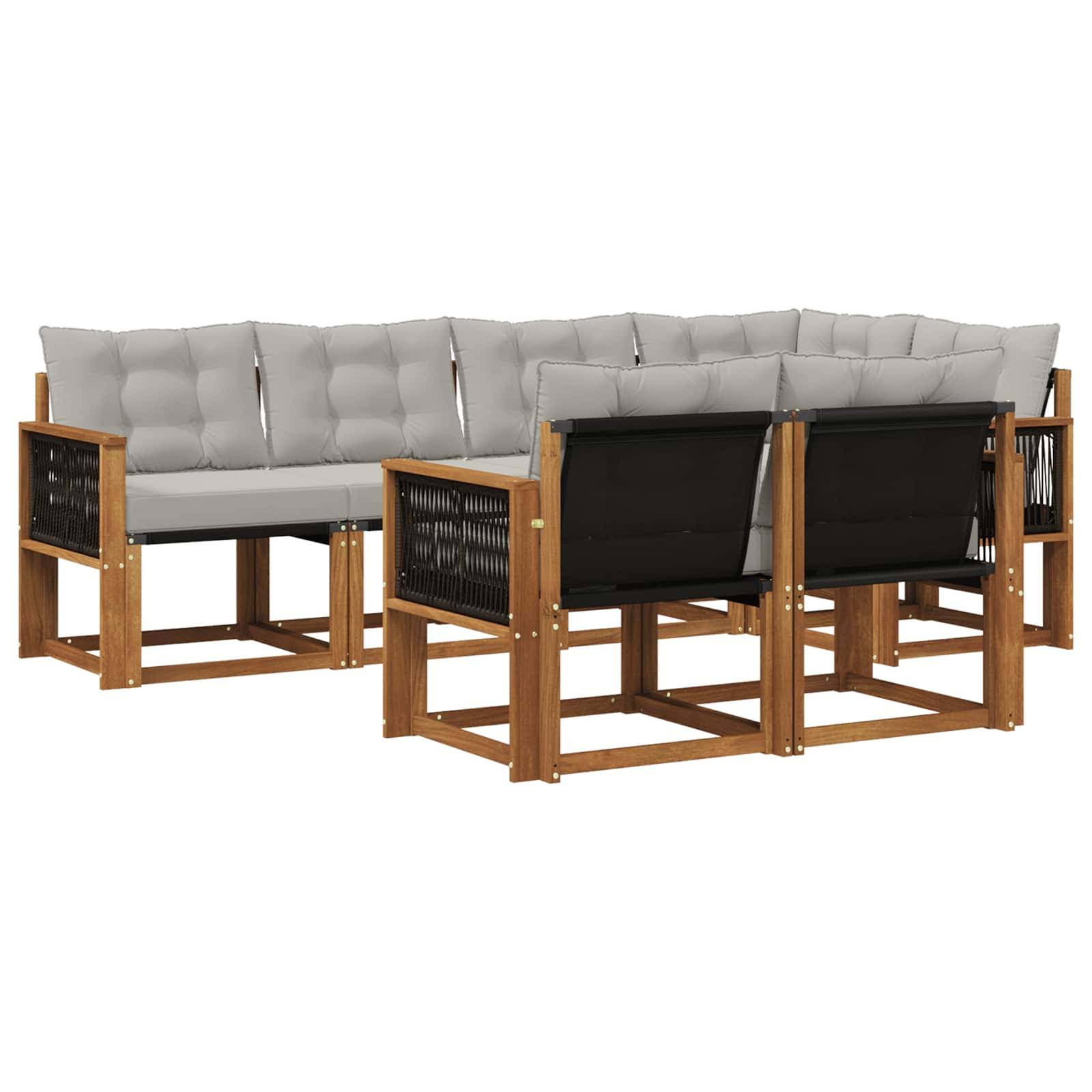 vidaXL Outdoor-Sofagarnitur mit Kissen 7 pcs Natürlich und Hellgrau