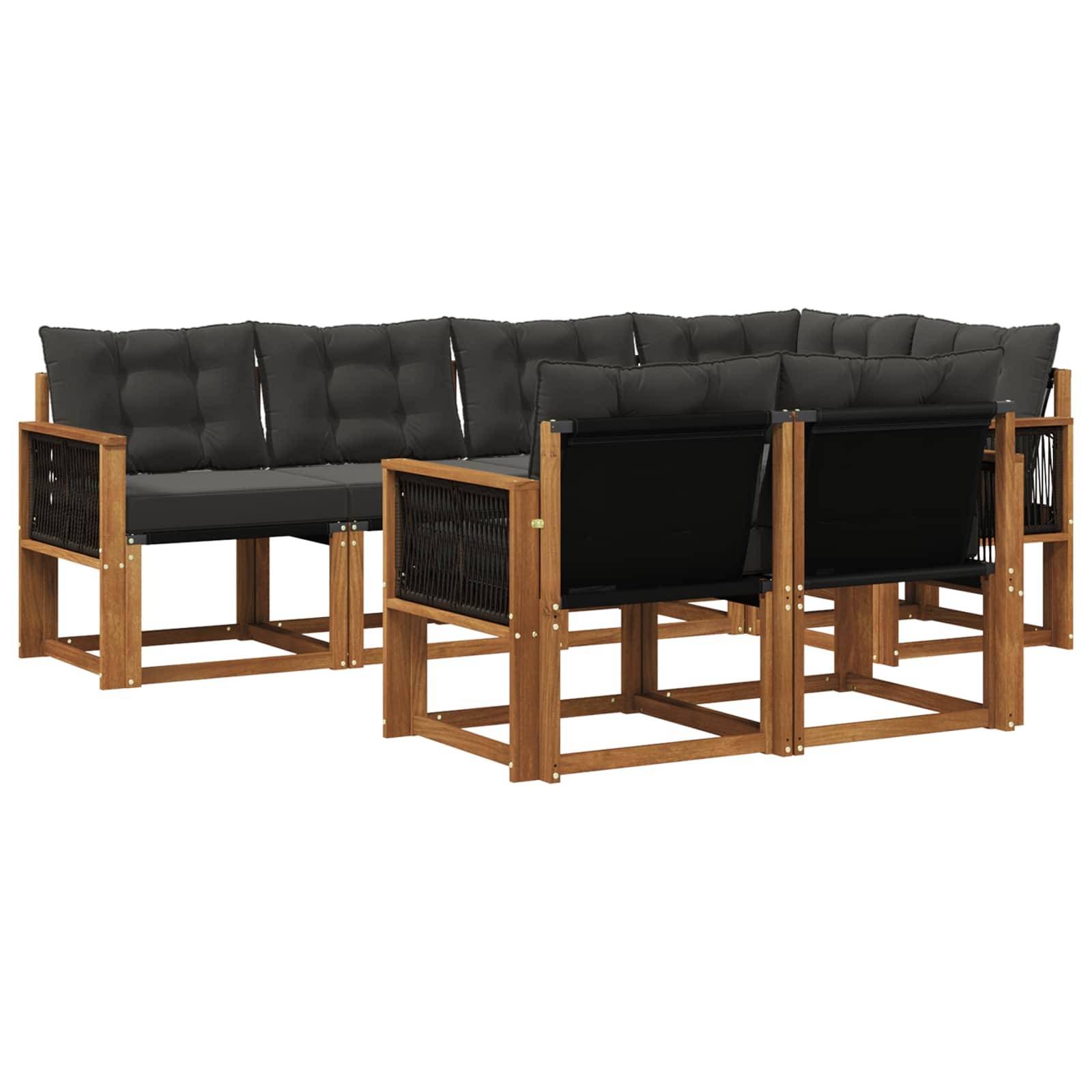vidaXL Outdoor-Sofagarnitur mit Kissen 7 pcs Natürlich und Schwarz
