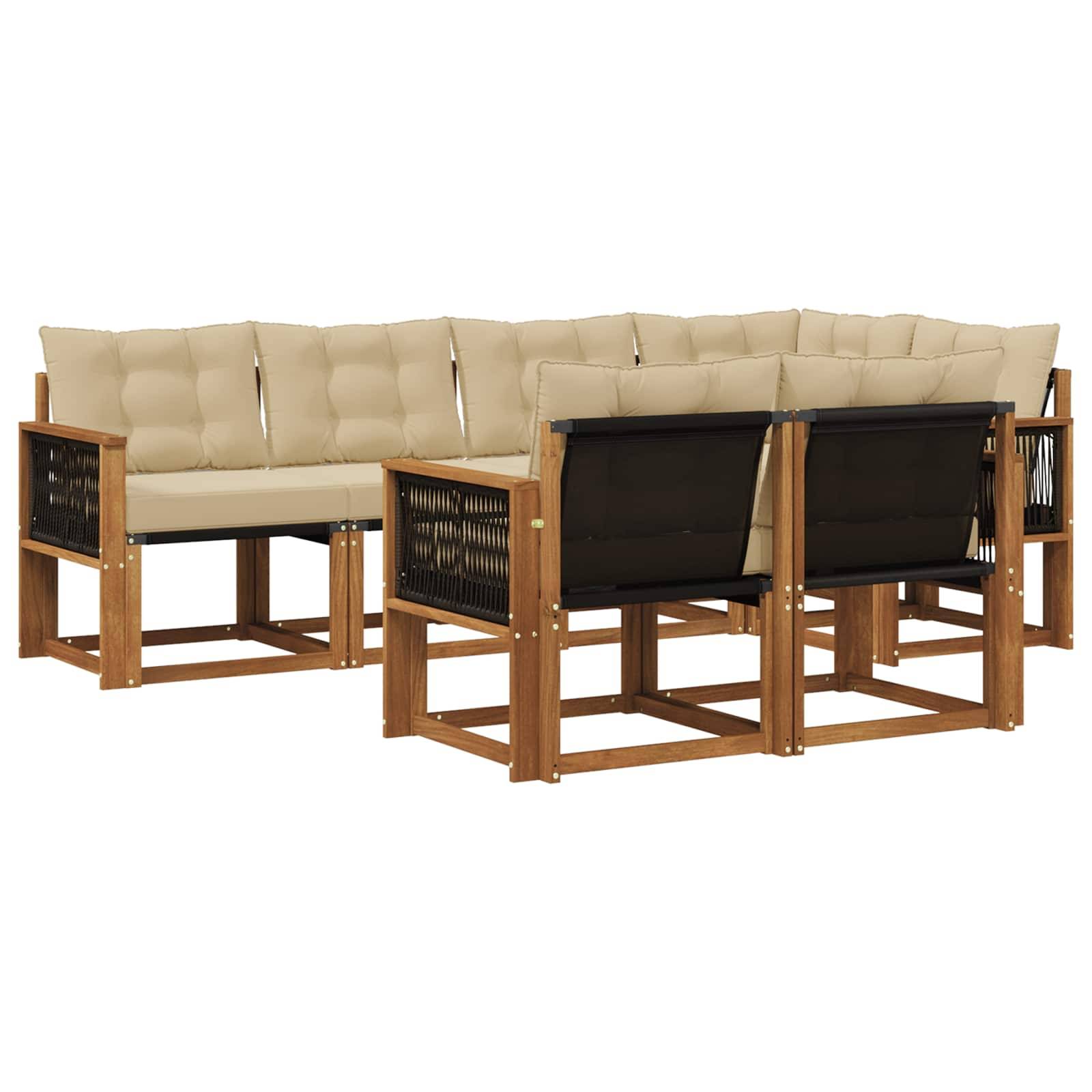 vidaXL Outdoor-Sofagarnitur mit Kissen 7 pcs Natur und Beige