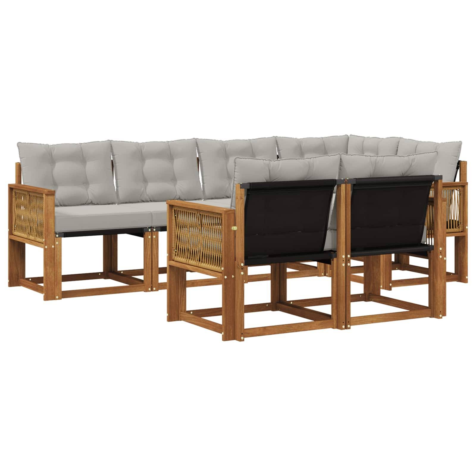 vidaXL Outdoor-Sofagarnitur mit Kissen 7 pcs Natürlich und Hellgrau