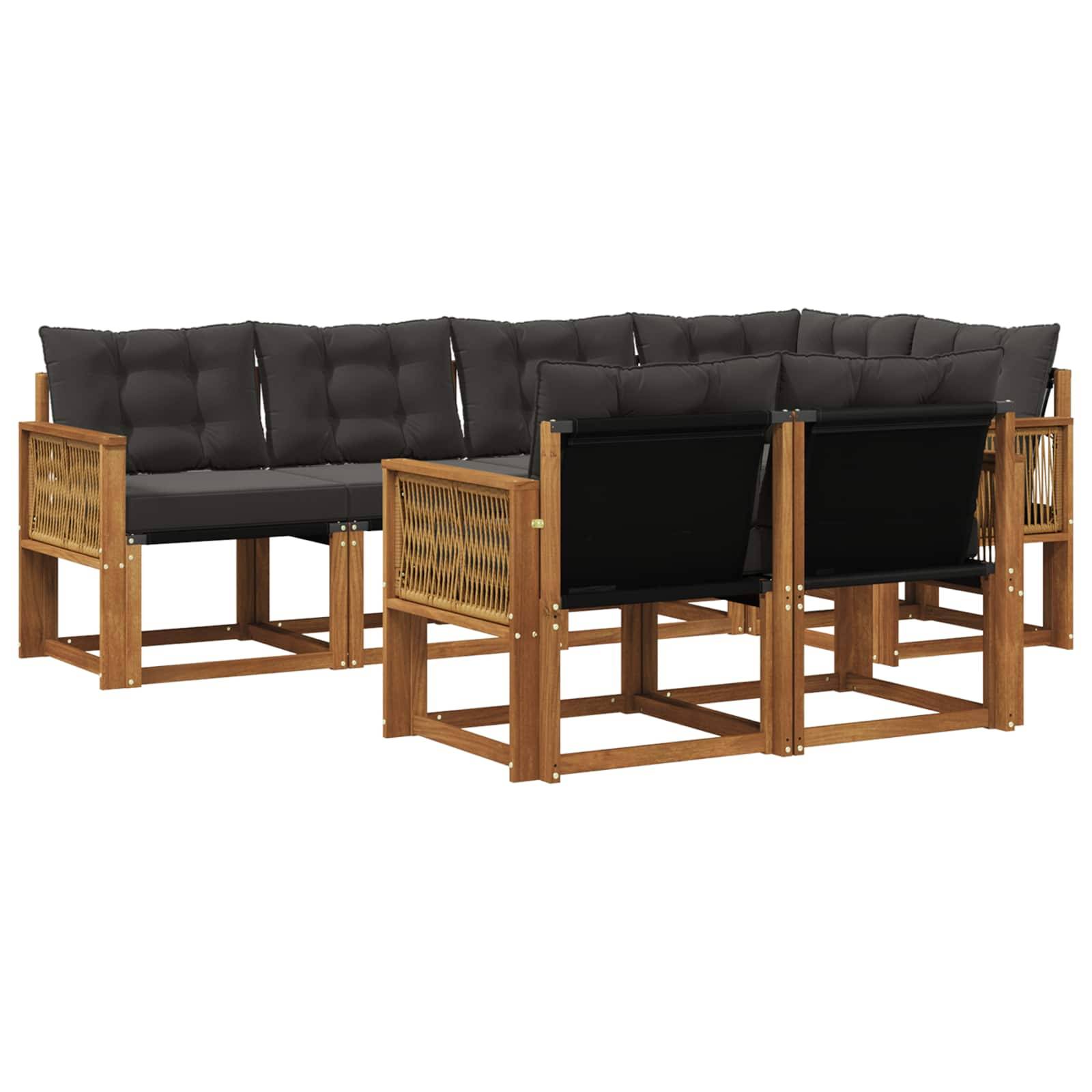 vidaXL Outdoor-Sofagarnitur mit Kissen 7 pcs Natürlich und Schwarz