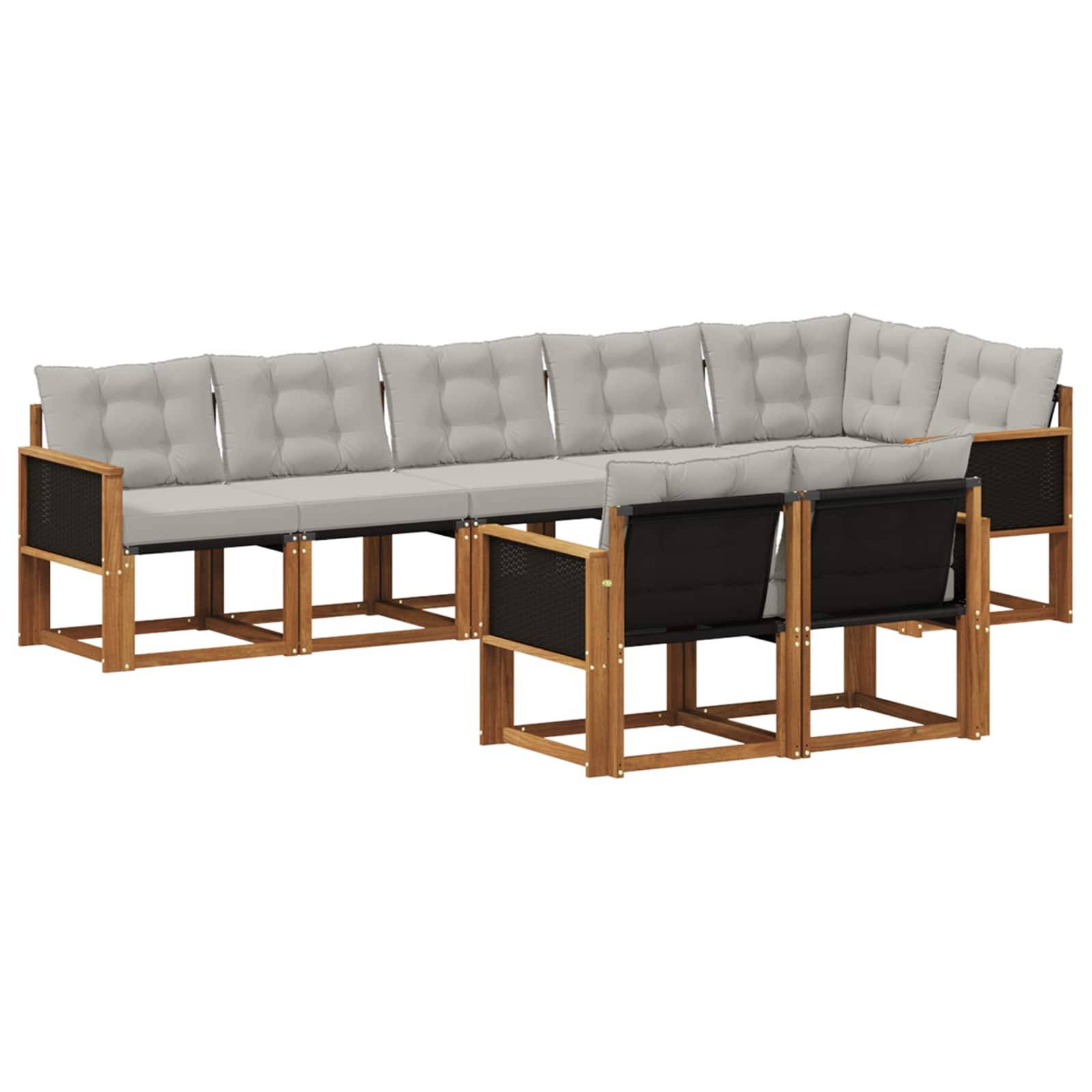 vidaXL Outdoor-Sofagarnitur mit Kissen 8 pcs Natürlich und Hellgrau