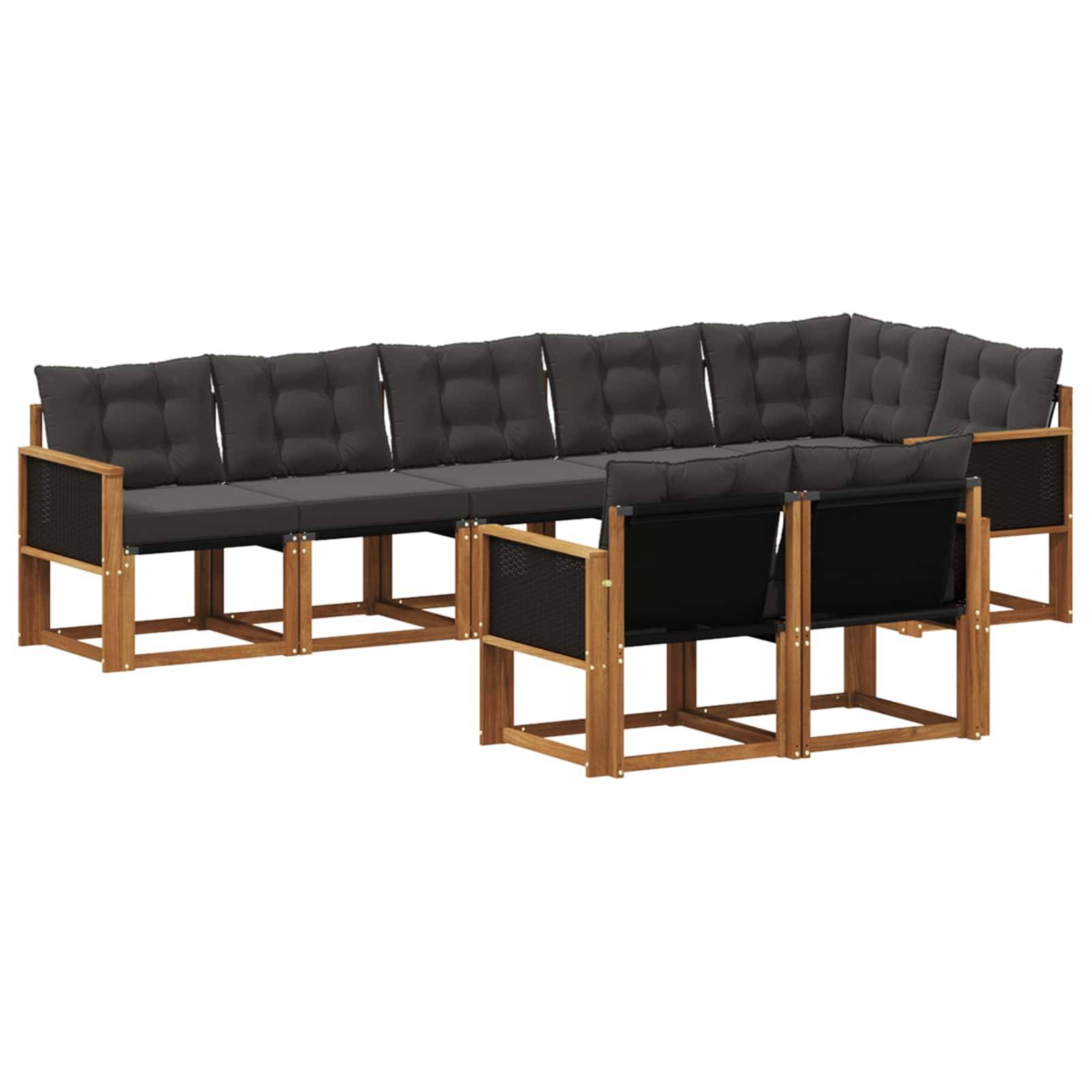 vidaXL Outdoor-Sofagarnitur mit Kissen 8 pcs Natürlich und Schwarz