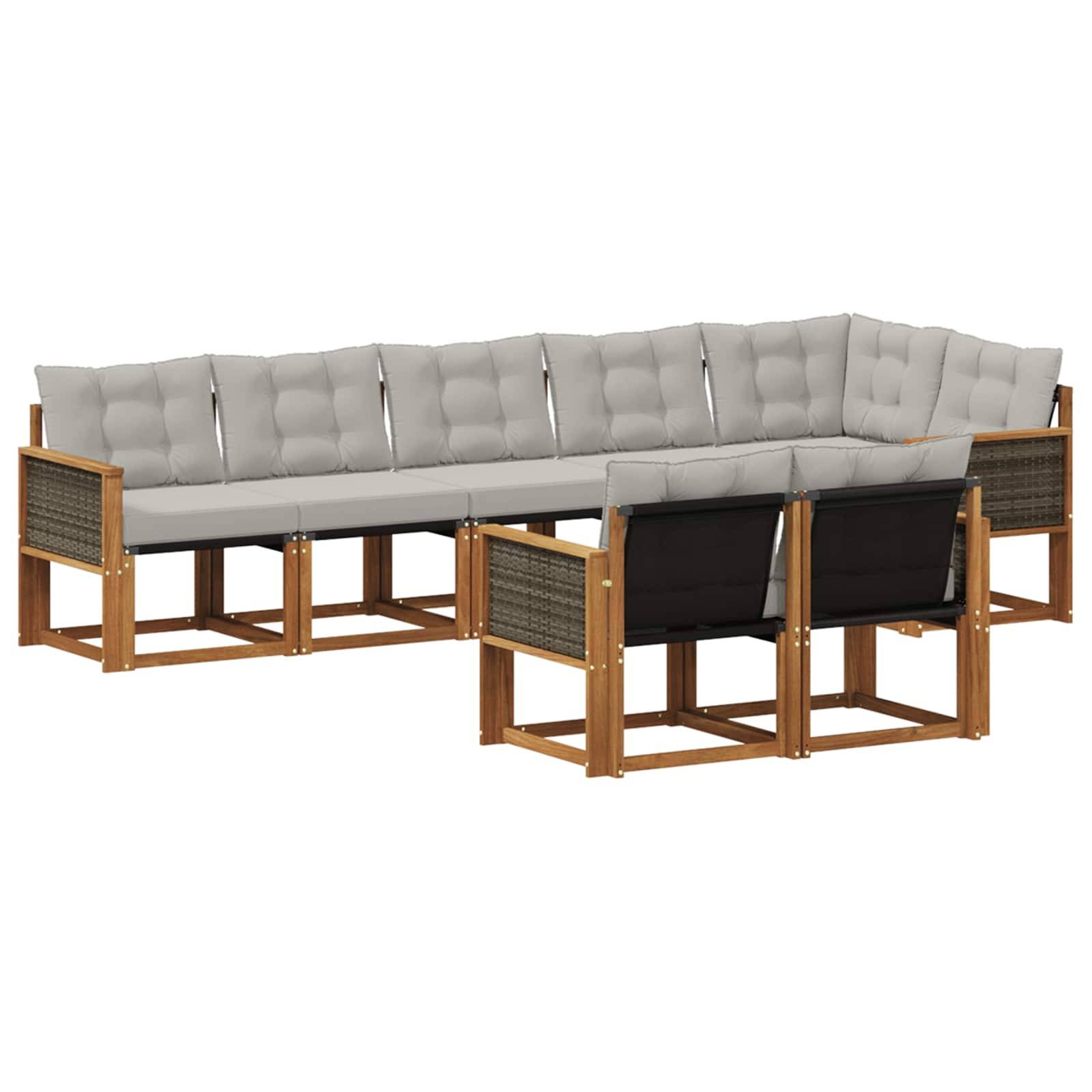 vidaXL Outdoor-Sofagarnitur mit Kissen 8 pcs Natürlich und Hellgrau