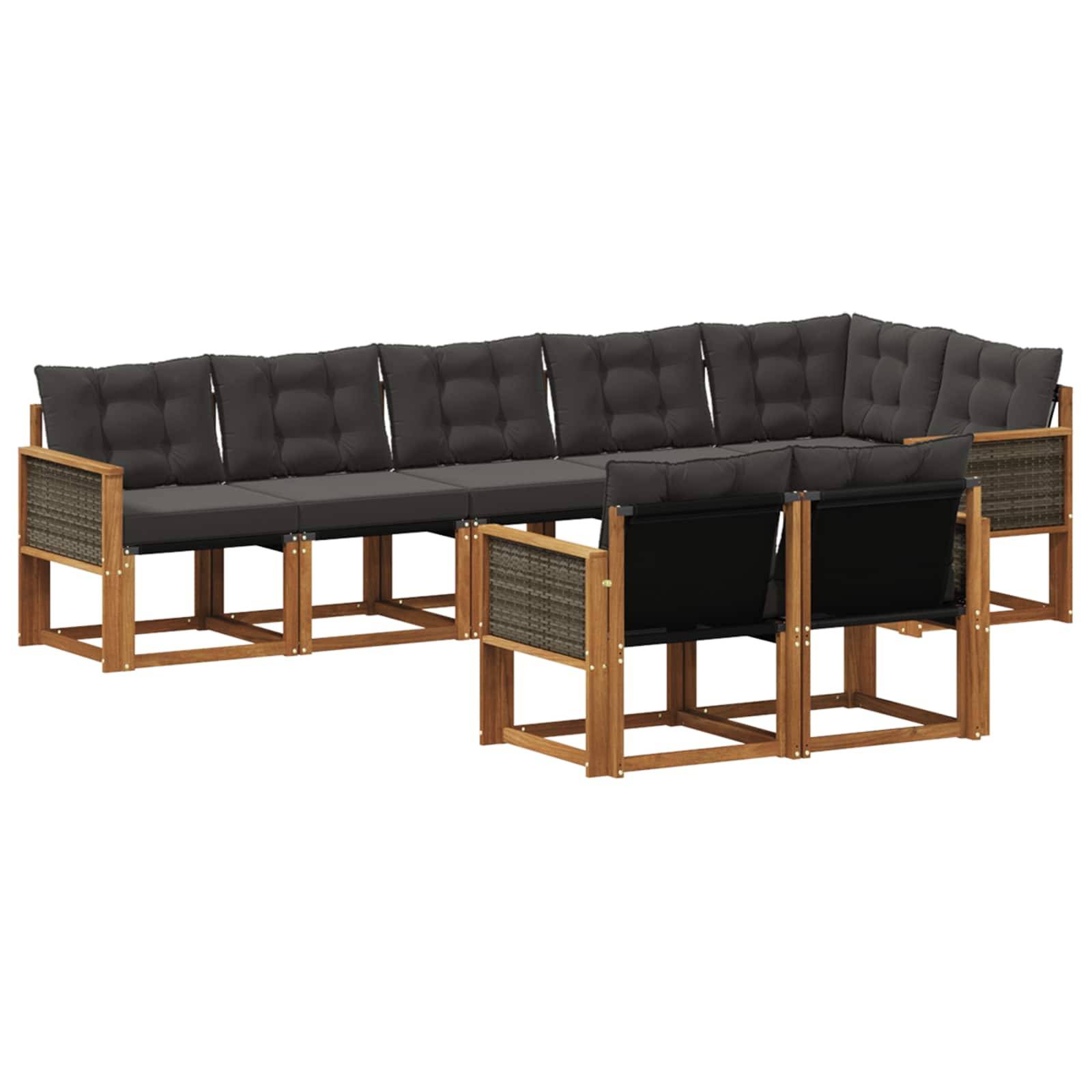 vidaXL Outdoor-Sofagarnitur mit Kissen 8 pcs Natürlich und Schwarz