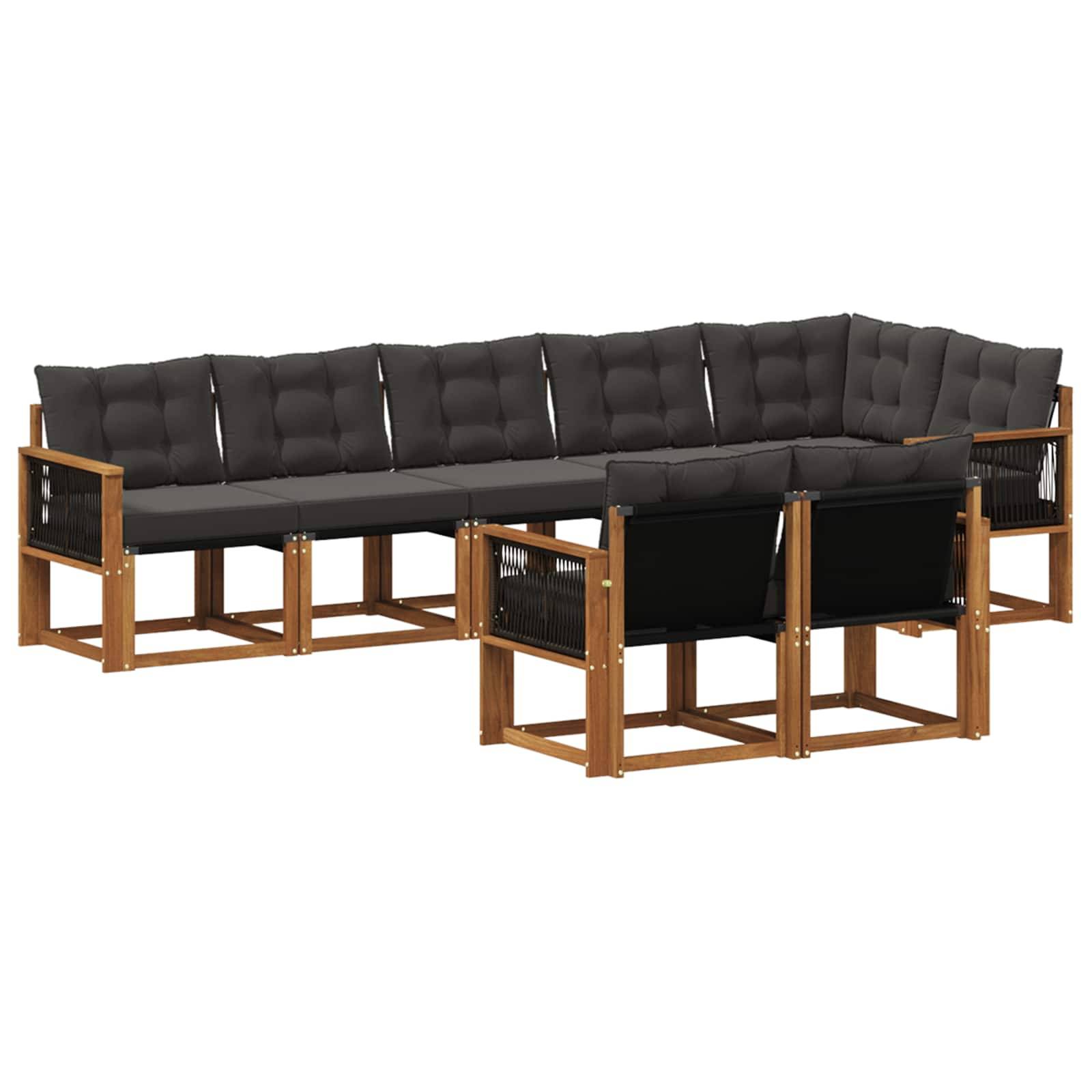 vidaXL Outdoor-Sofagarnitur mit Kissen 8 pcs Natürlich und Schwarz