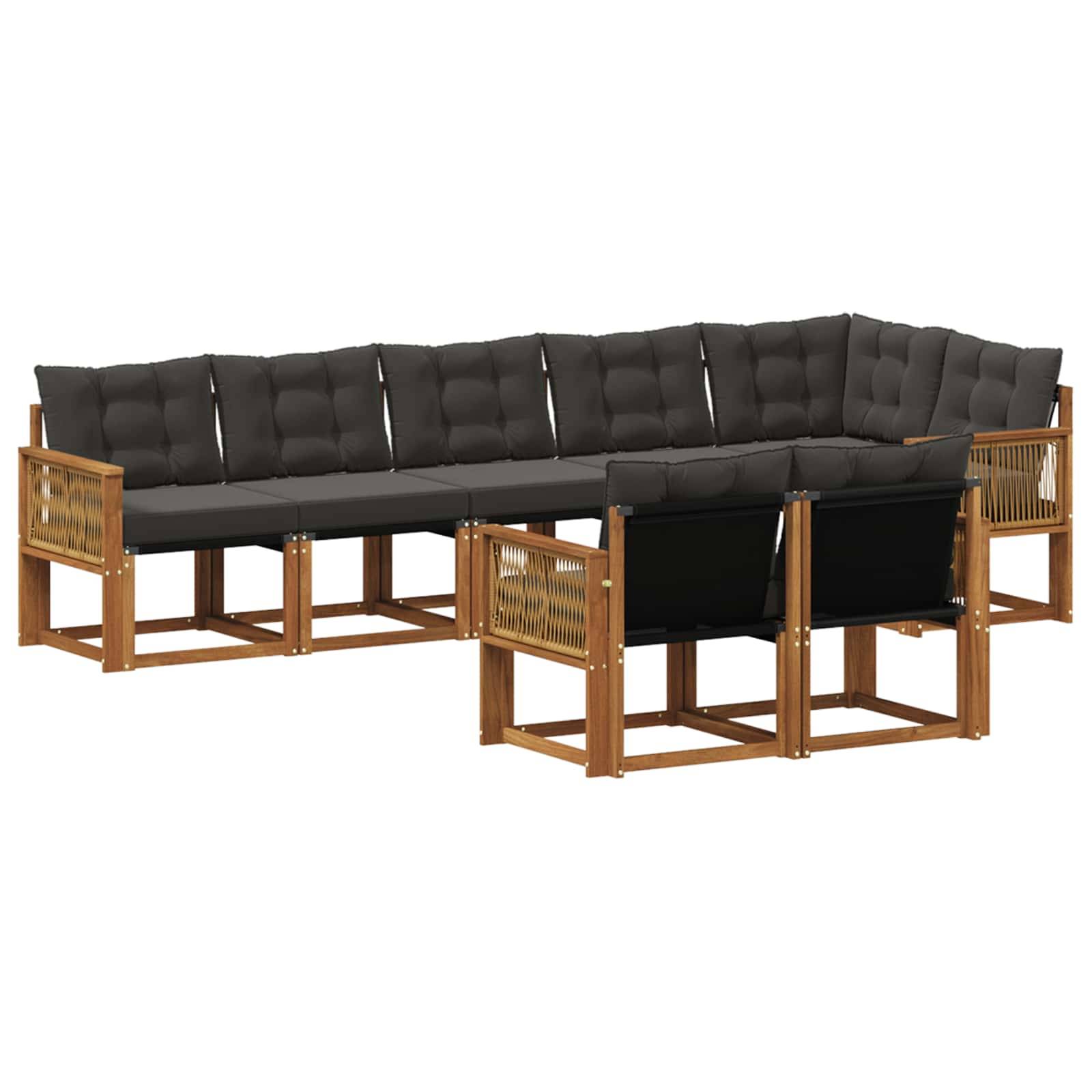 vidaXL Outdoor-Sofagarnitur mit Kissen 8 pcs Natürlich und Schwarz