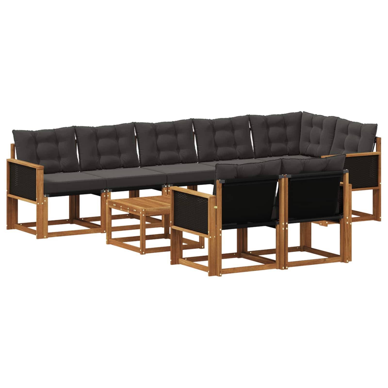 vidaXL Outdoor-Sofagarnitur mit Kissen 9 pcs Natürlich und Schwarz