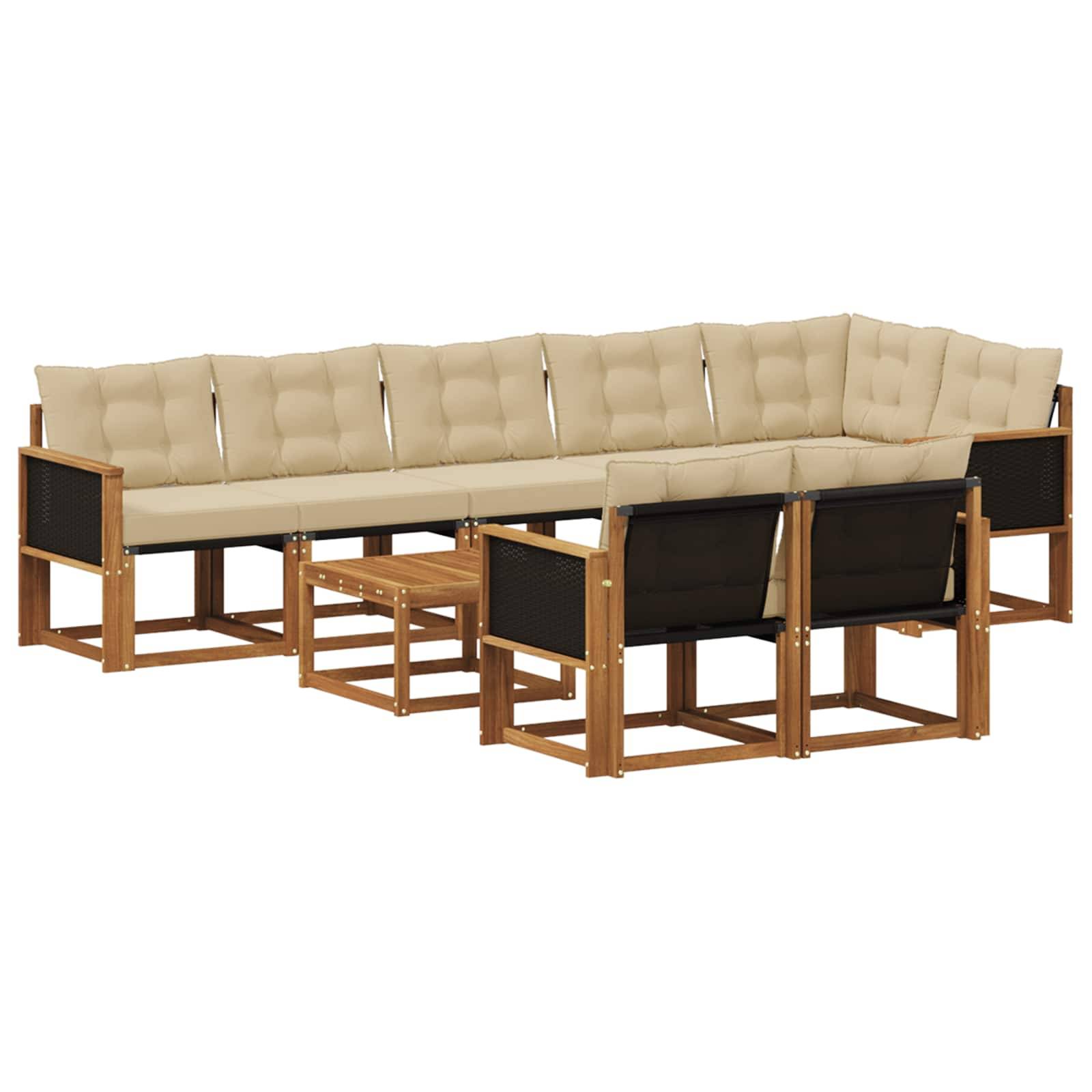vidaXL Outdoor-Sofagarnitur mit Kissen 9 pcs Natur und Beige