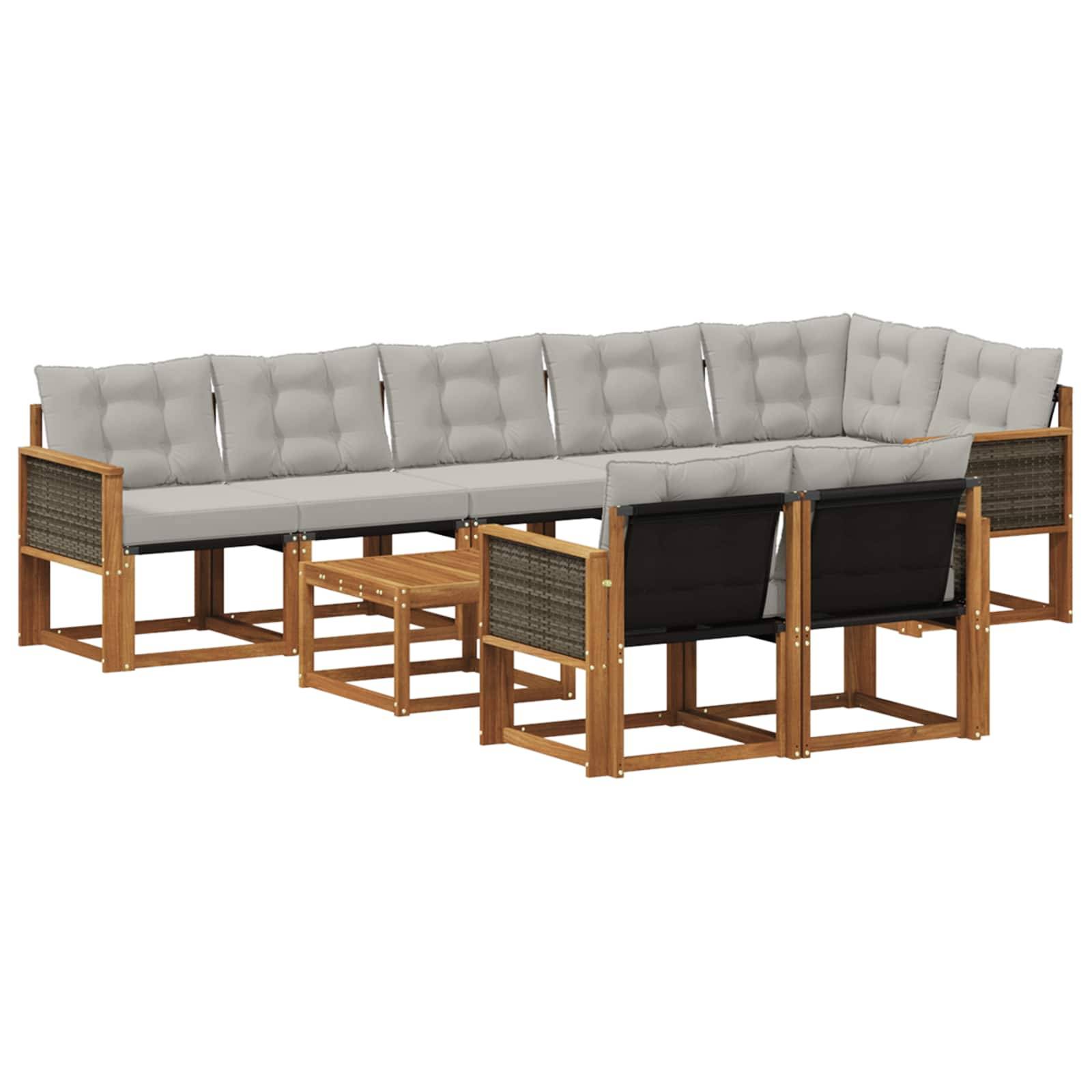 vidaXL Outdoor-Sofagarnitur mit Kissen 9 pcs Natürlich und Hellgrau