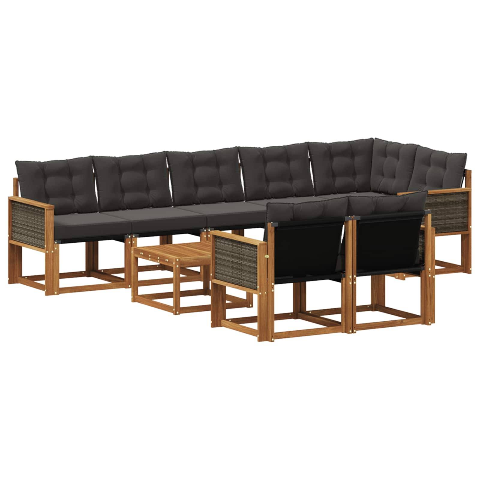vidaXL Outdoor-Sofagarnitur mit Kissen 9 pcs Natürlich und Schwarz