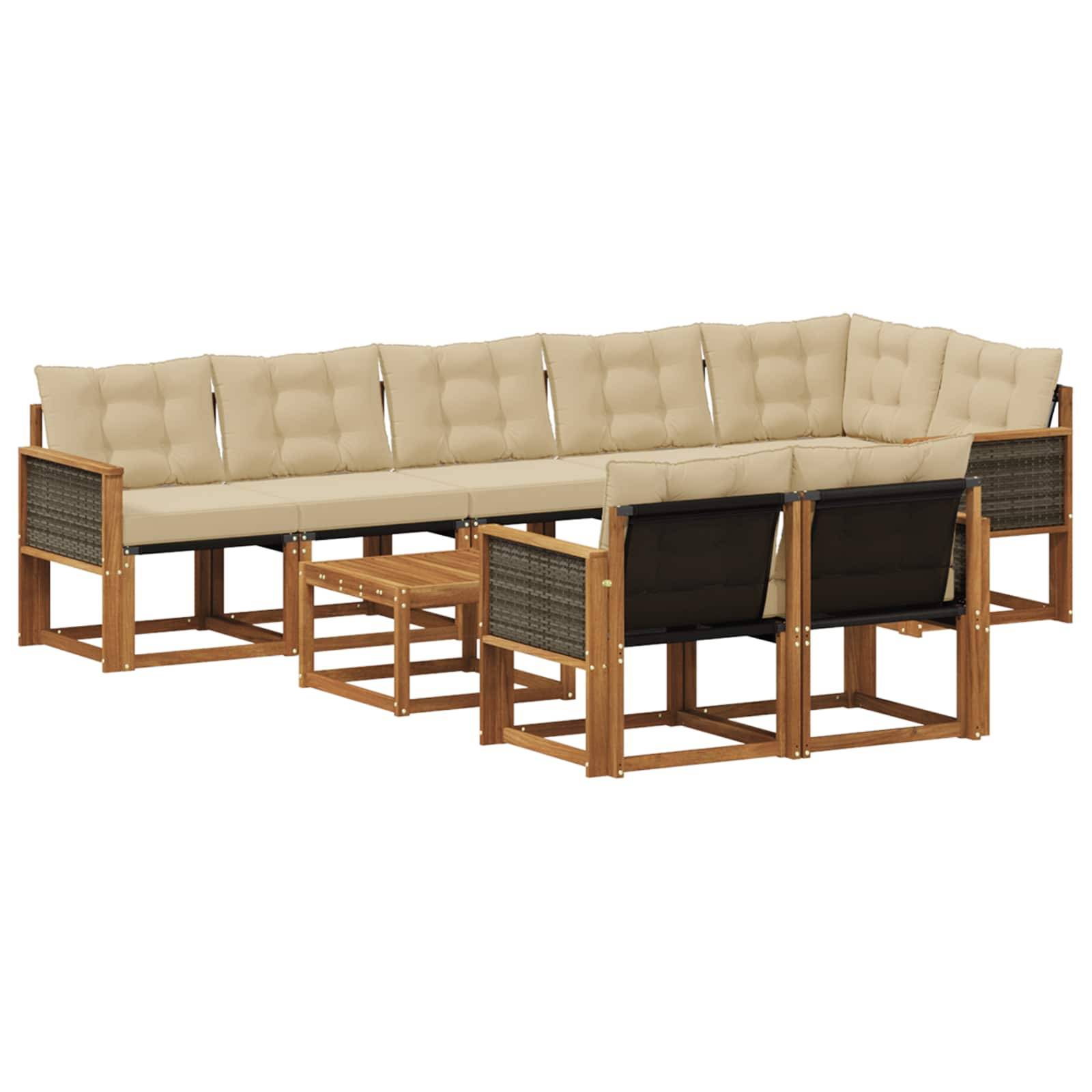 vidaXL Outdoor-Sofagarnitur mit Kissen 9 pcs Natur und Beige