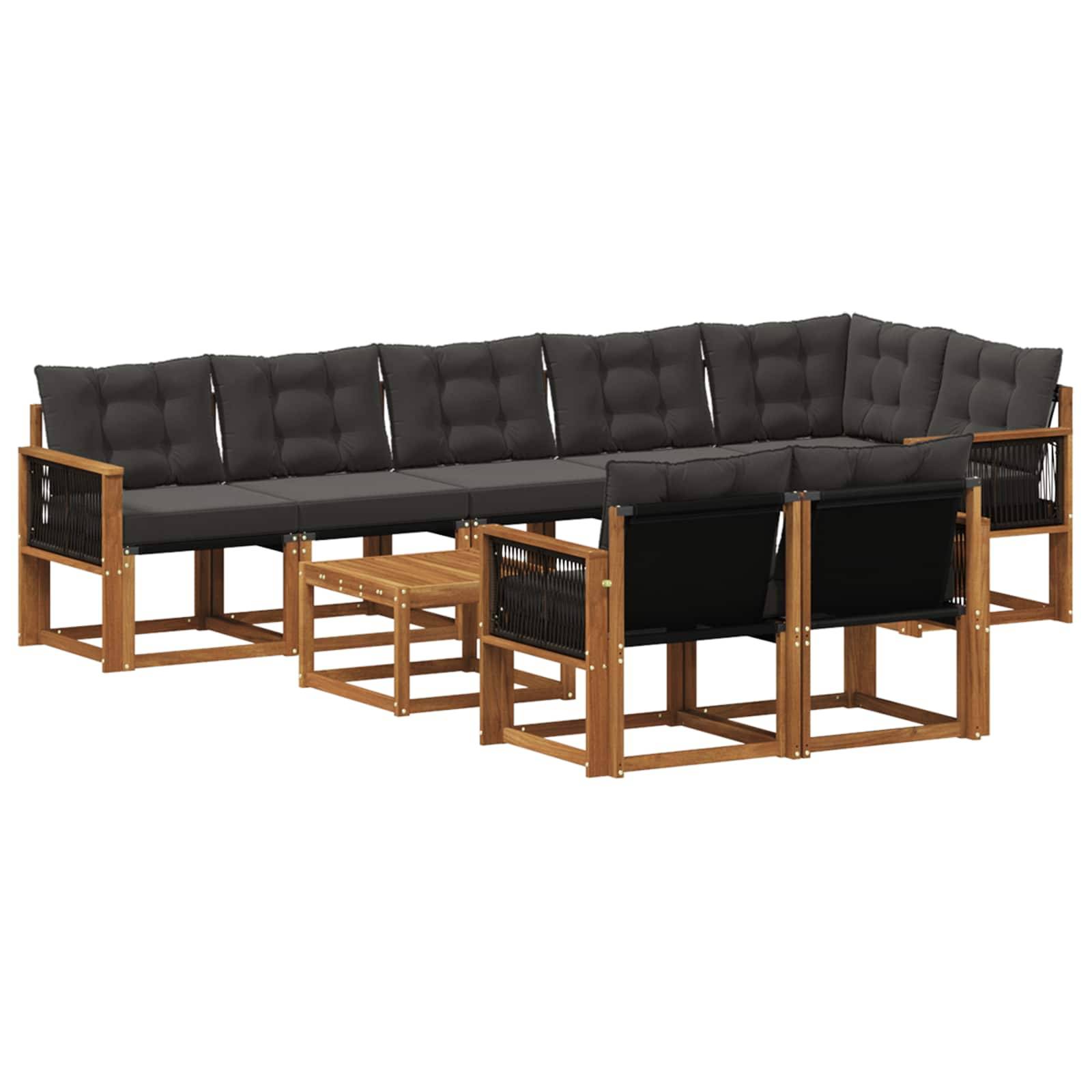 vidaXL Outdoor-Sofagarnitur mit Kissen 9 pcs Natürlich und Schwarz