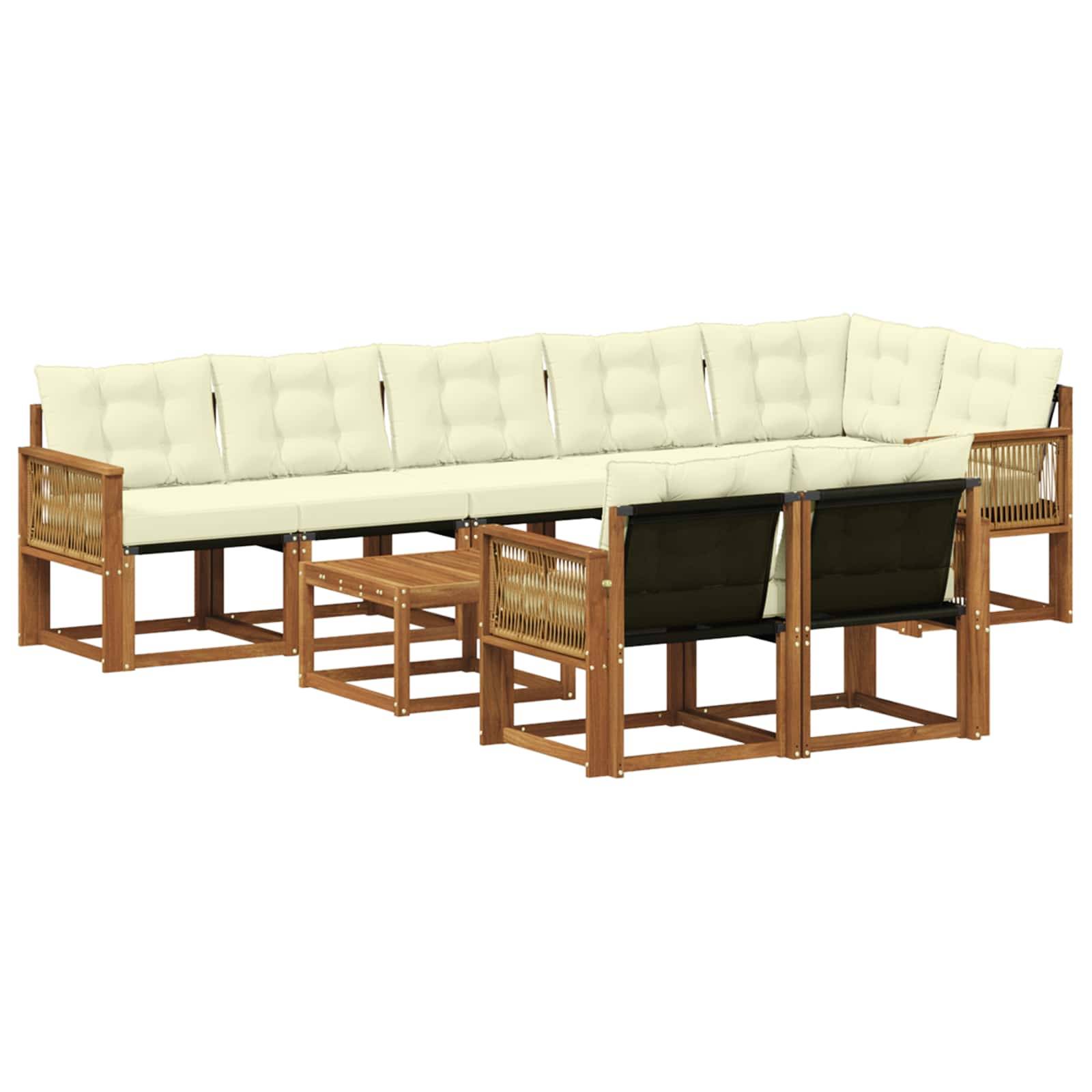vidaXL Outdoor-Sofagarnitur mit Kissen 9 pcs Natur und Creme