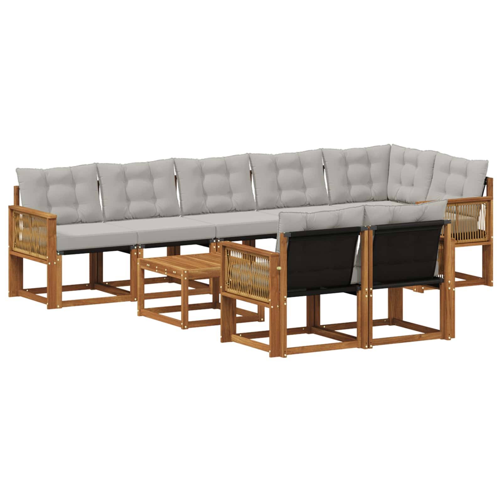 vidaXL Outdoor-Sofagarnitur mit Kissen 9 pcs Natürlich und Hellgrau