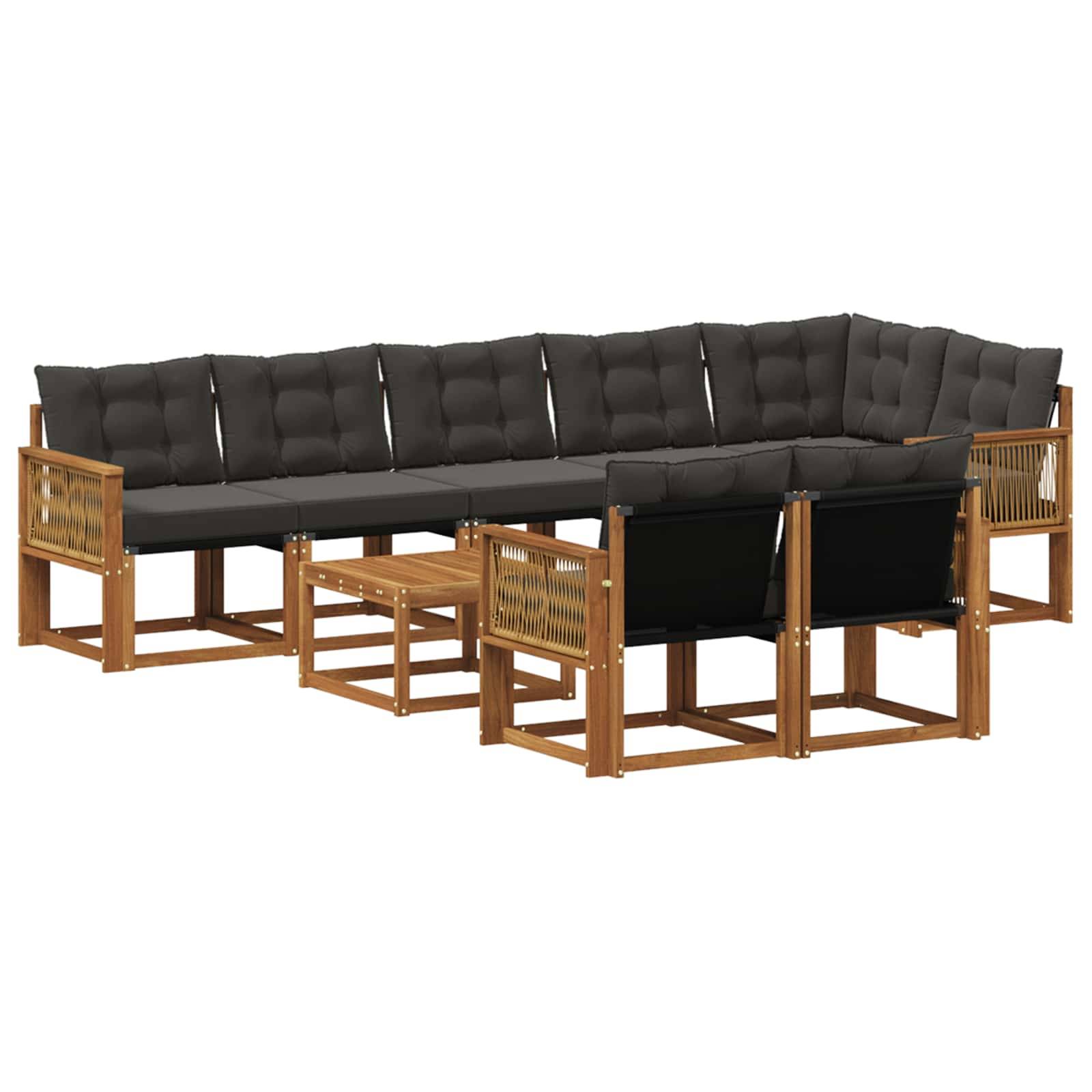 vidaXL Outdoor-Sofagarnitur mit Kissen 9 pcs Natürlich und Schwarz