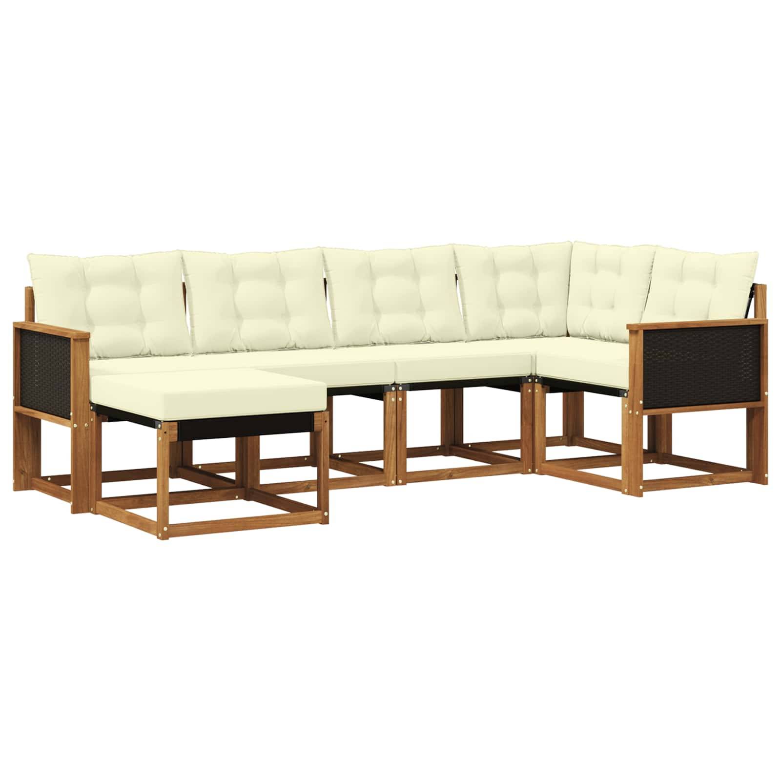 vidaXL Outdoor-Sofagarnitur mit Kissen 6 pcs Natur und Creme