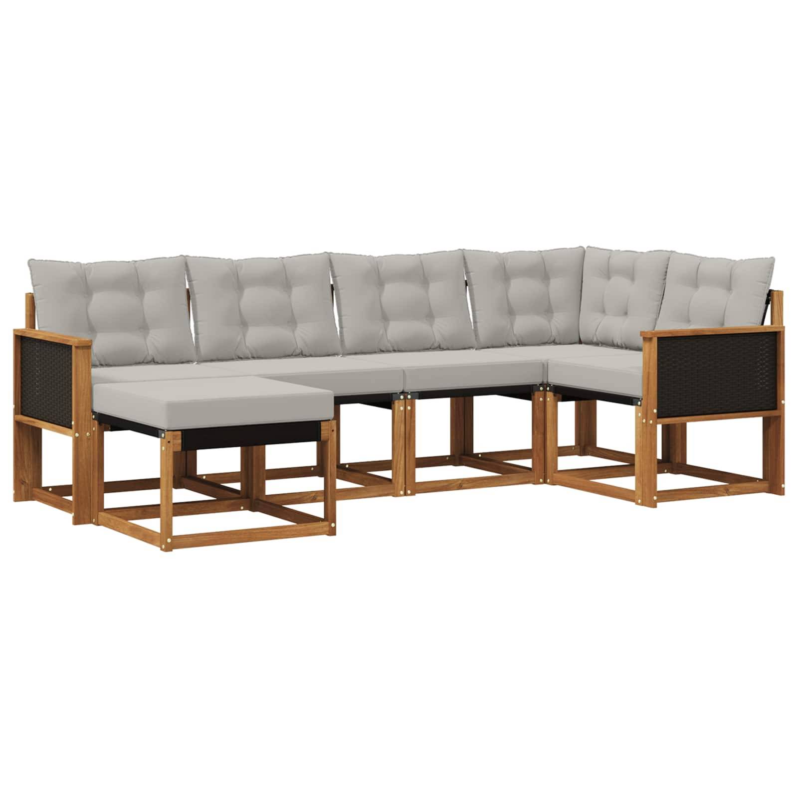 vidaXL Outdoor-Sofagarnitur mit Kissen 6 pcs Natürlich und Hellgrau