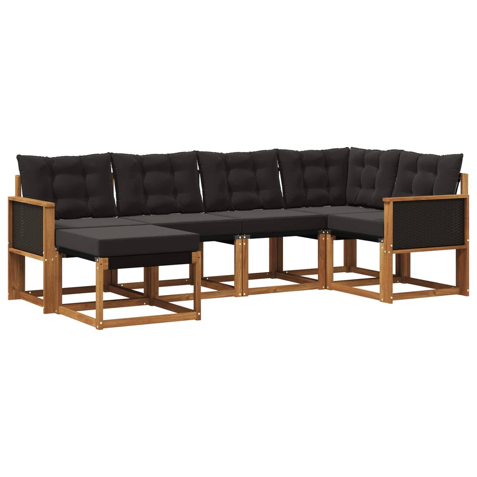 vidaXL Outdoor-Sofagarnitur mit Kissen 6 pcs Natürlich und Schwarz