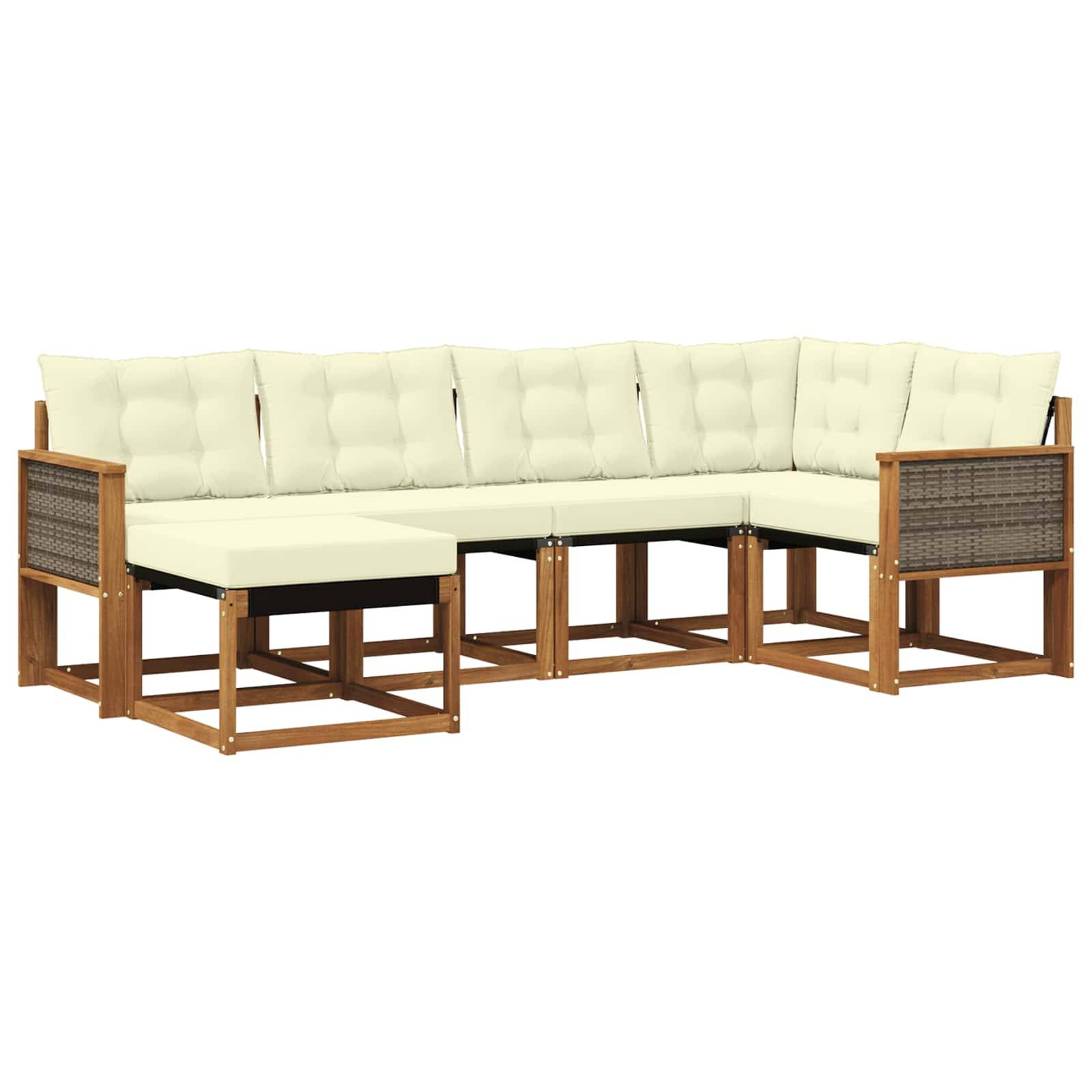 vidaXL Outdoor-Sofagarnitur mit Kissen 6 pcs Natur und Creme