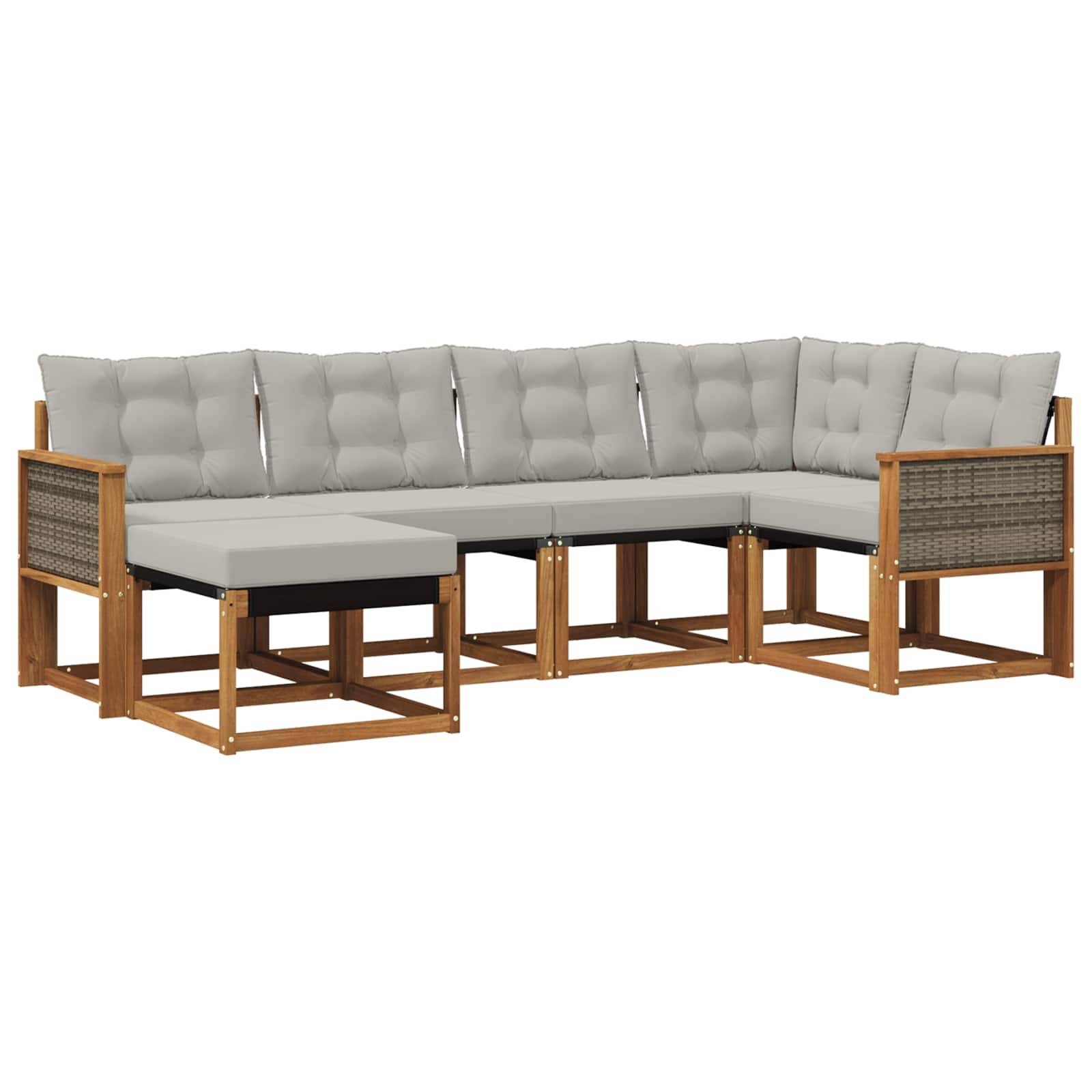 vidaXL Outdoor-Sofagarnitur mit Kissen 6 pcs Natürlich und Hellgrau