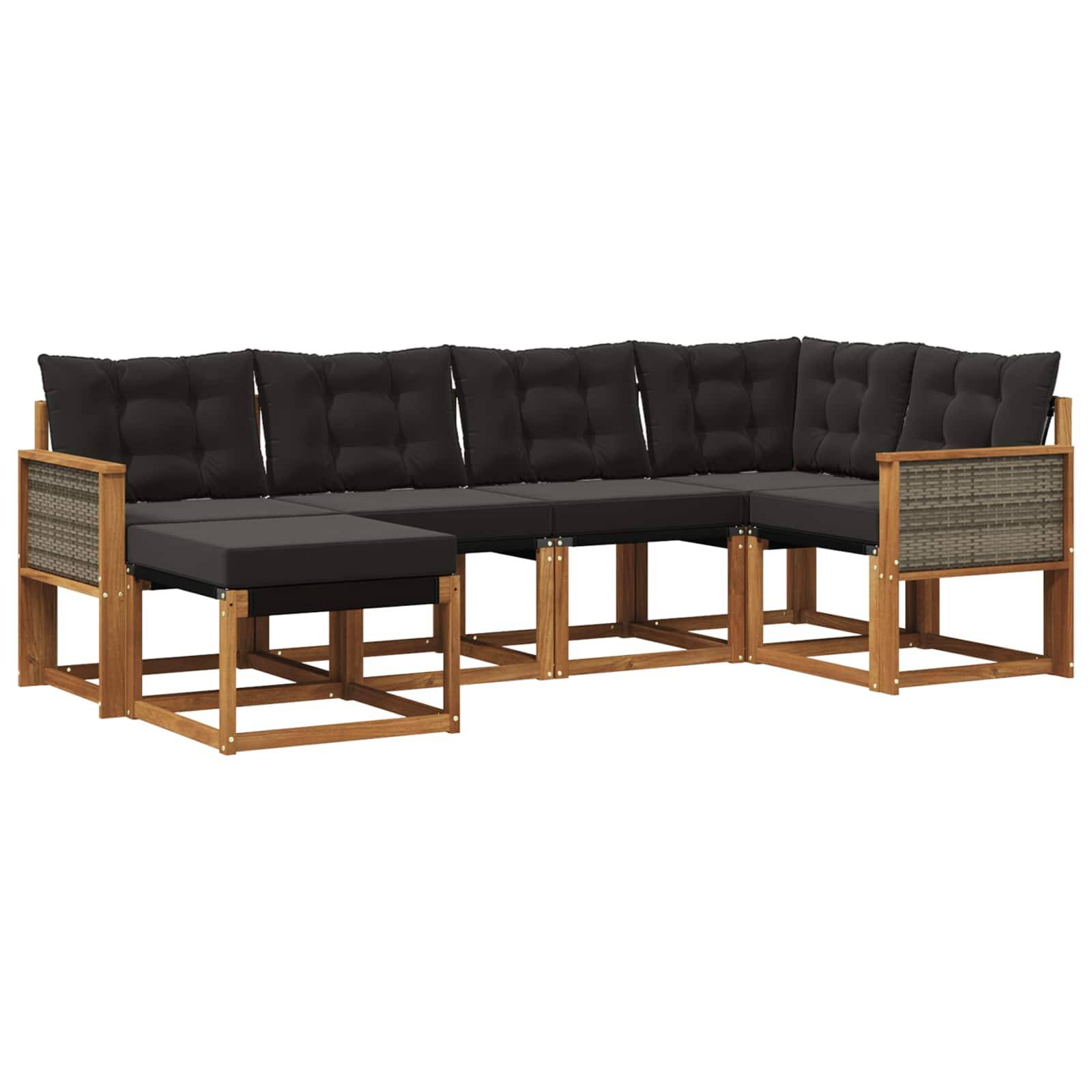 vidaXL Outdoor-Sofagarnitur mit Kissen 6 pcs Natürlich und Schwarz