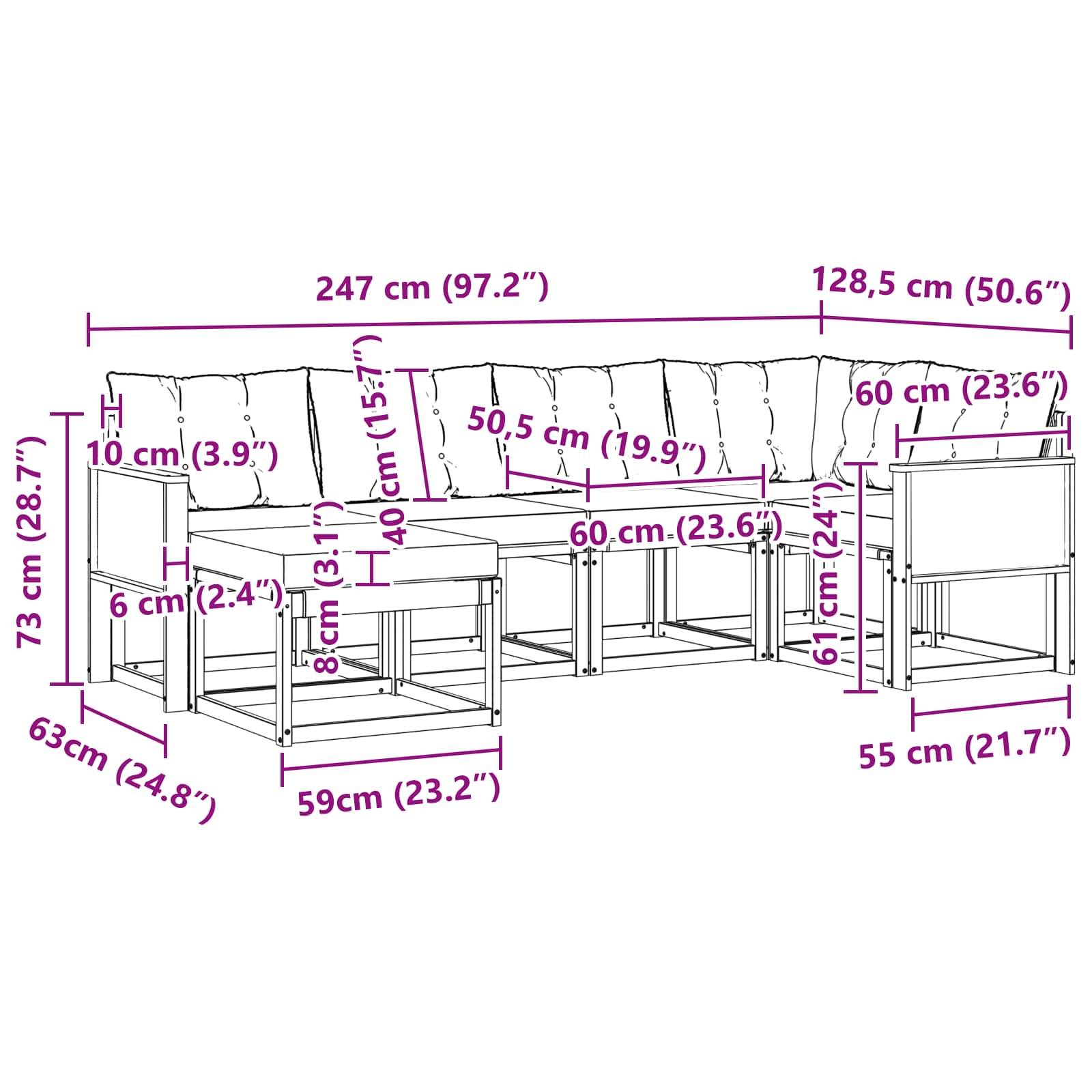 vidaXL Outdoor-Sofagarnitur mit Kissen 6 pcs Natur und Creme