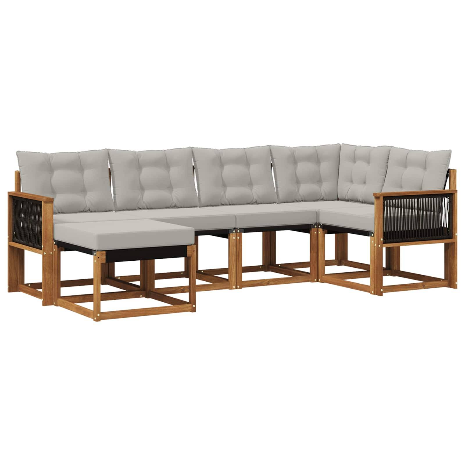 vidaXL Outdoor-Sofagarnitur mit Kissen 6 pcs Natürlich und Hellgrau