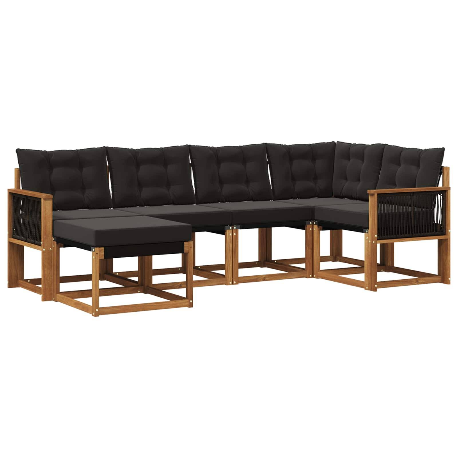 vidaXL Outdoor-Sofagarnitur mit Kissen 6 pcs Natürlich und Schwarz