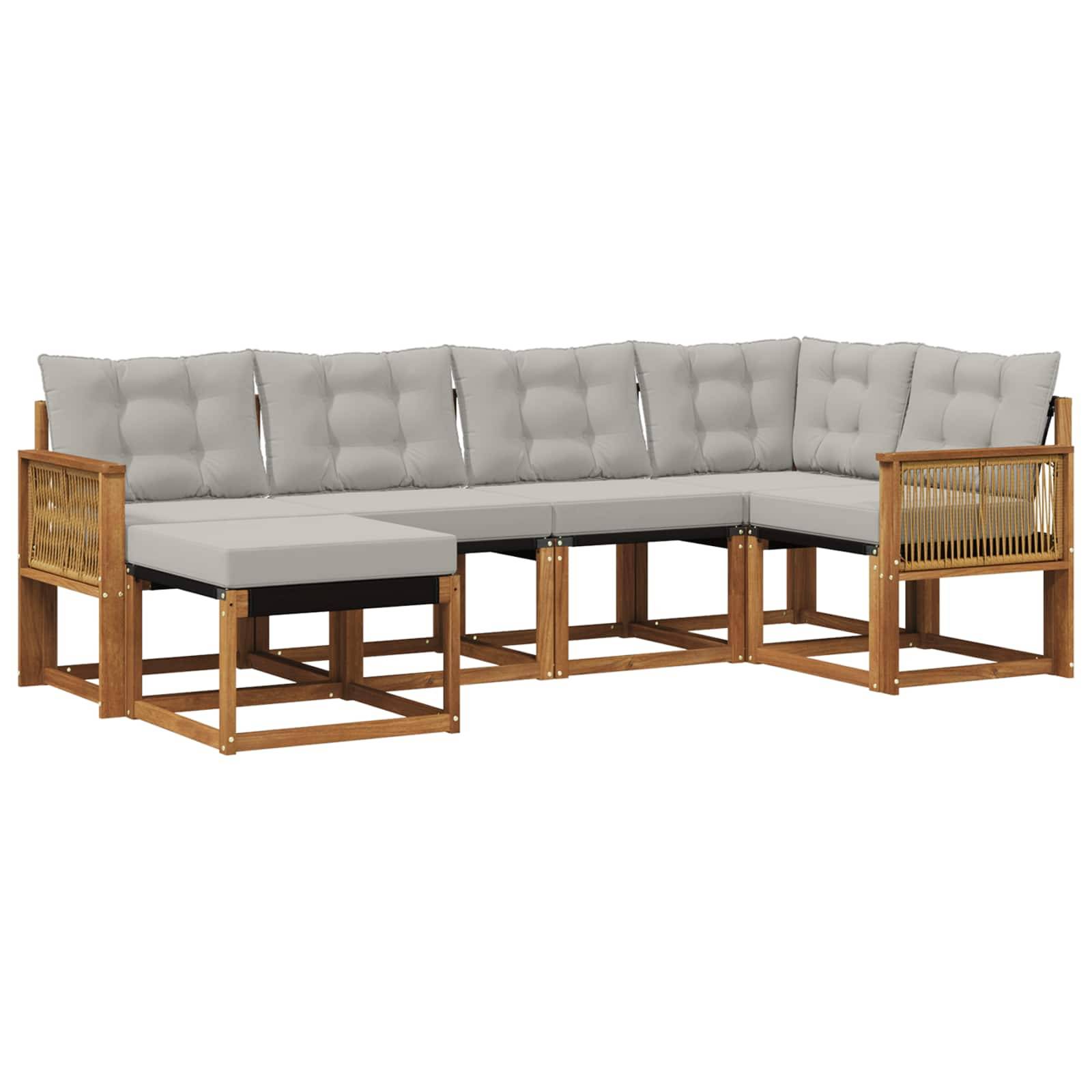 vidaXL Outdoor-Sofagarnitur mit Kissen 6 pcs Natürlich und Hellgrau