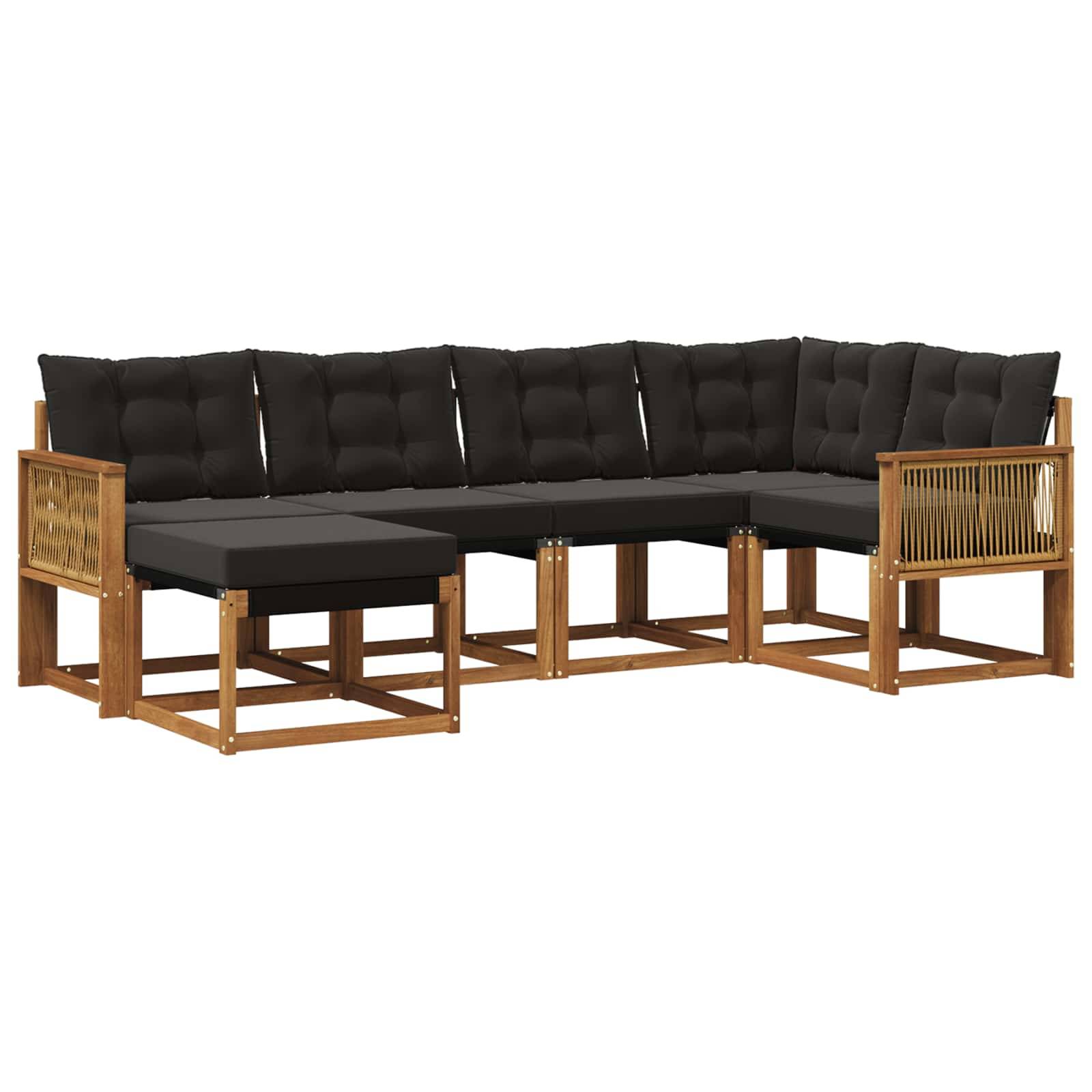 vidaXL Outdoor-Sofagarnitur mit Kissen 6 pcs Natürlich und Schwarz