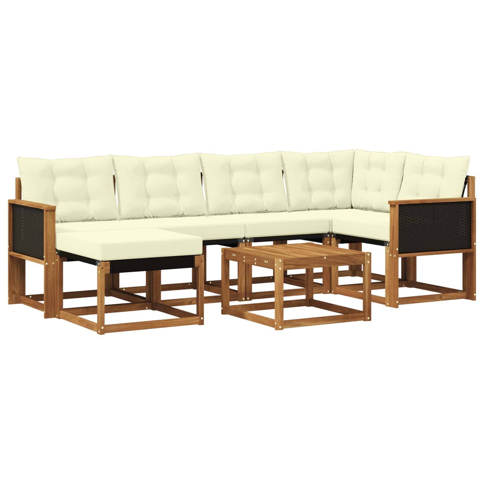 vidaXL Outdoor-Sofagarnitur mit Kissen 7 pcs Natur und Creme