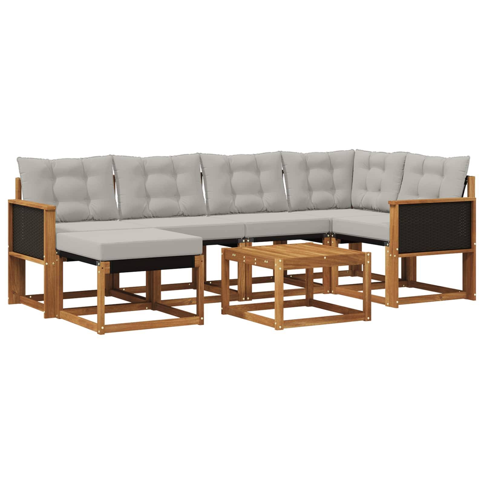 vidaXL Outdoor-Sofagarnitur mit Kissen 7 pcs Natürlich und Hellgrau