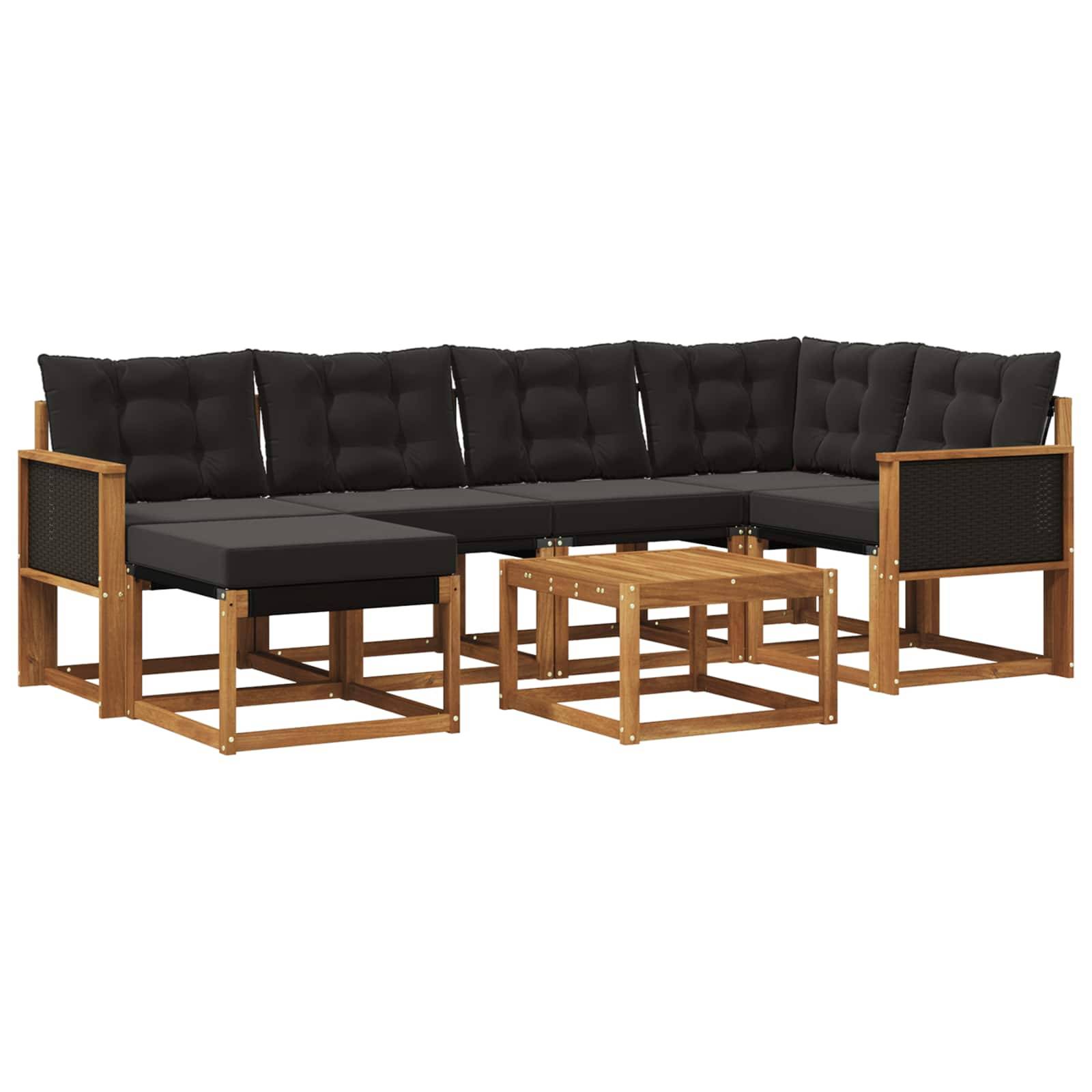 vidaXL Outdoor-Sofagarnitur mit Kissen 7 pcs Natürlich und Schwarz