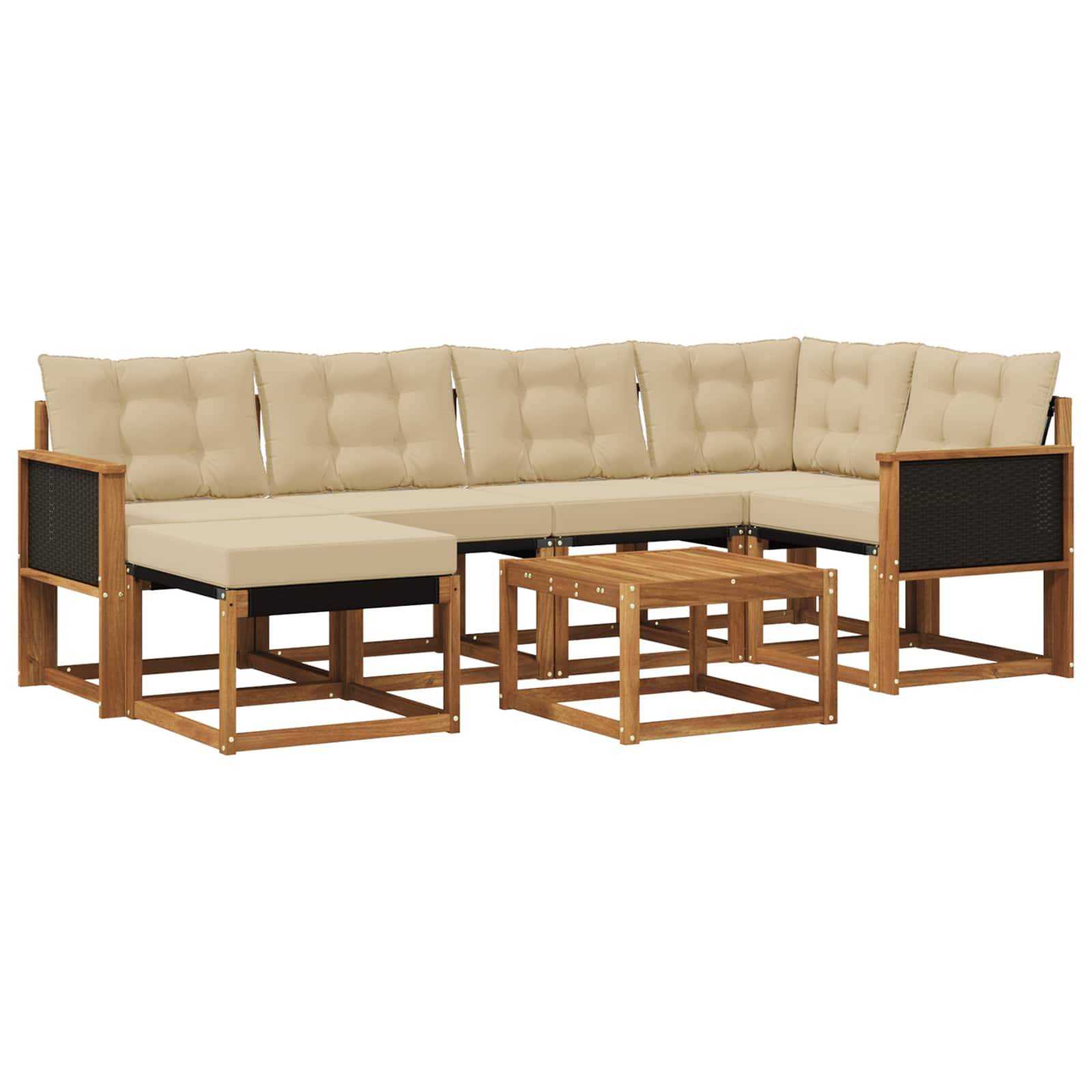 vidaXL Outdoor-Sofagarnitur mit Kissen 7 pcs Natur und Beige