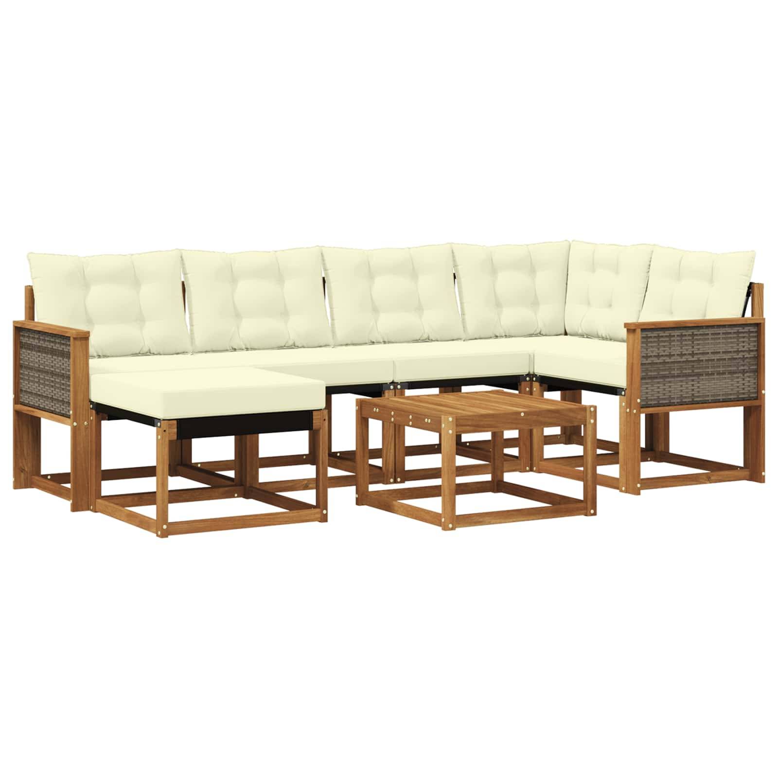 vidaXL Outdoor-Sofagarnitur mit Kissen 7 pcs Natur und Creme