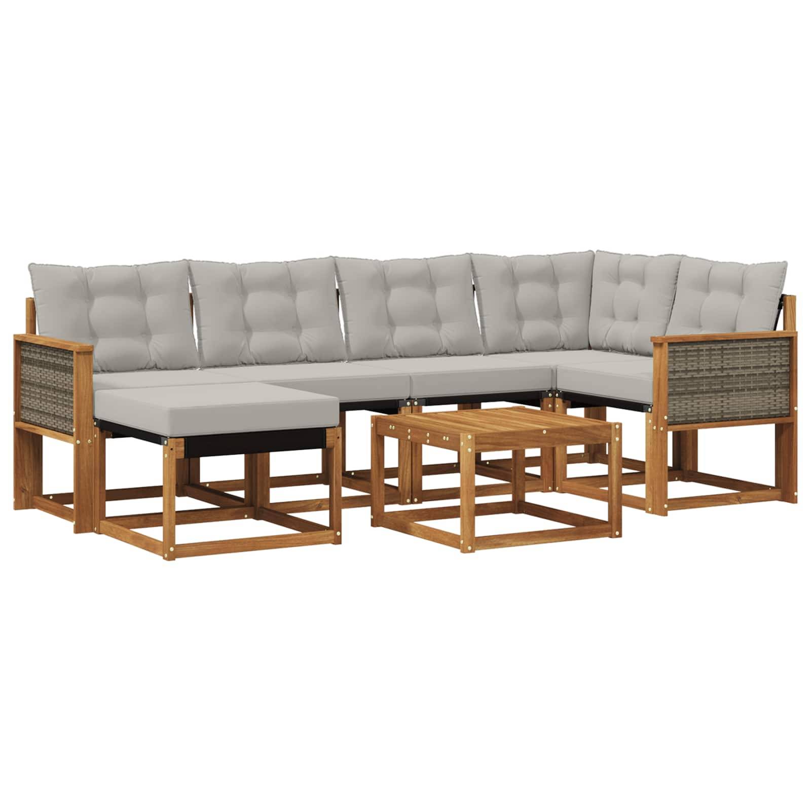 vidaXL Outdoor-Sofagarnitur mit Kissen 7 pcs Natürlich und Hellgrau