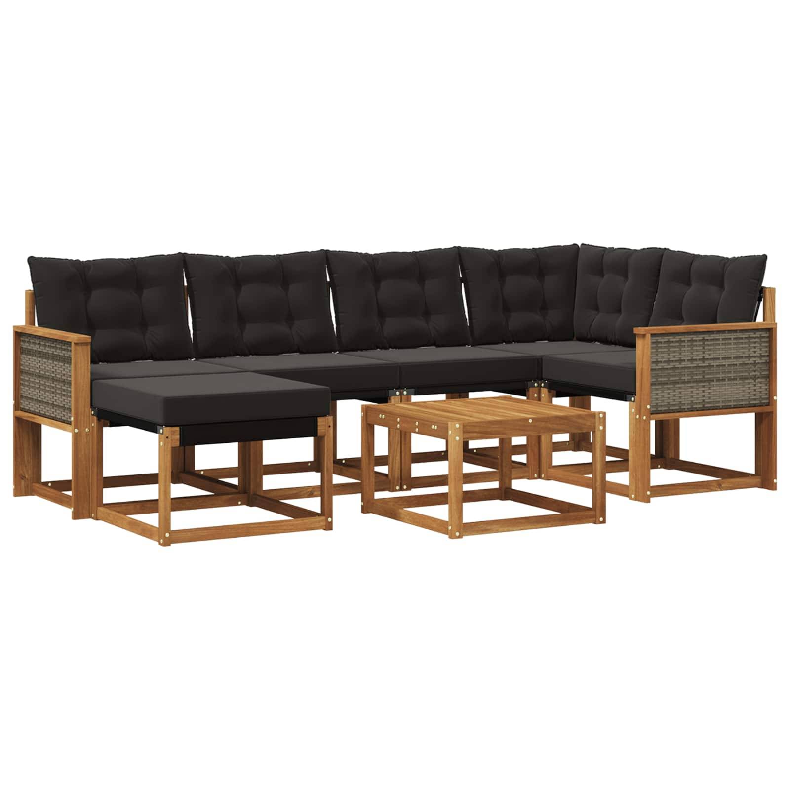 vidaXL Outdoor-Sofagarnitur mit Kissen 7 pcs Natürlich und Schwarz