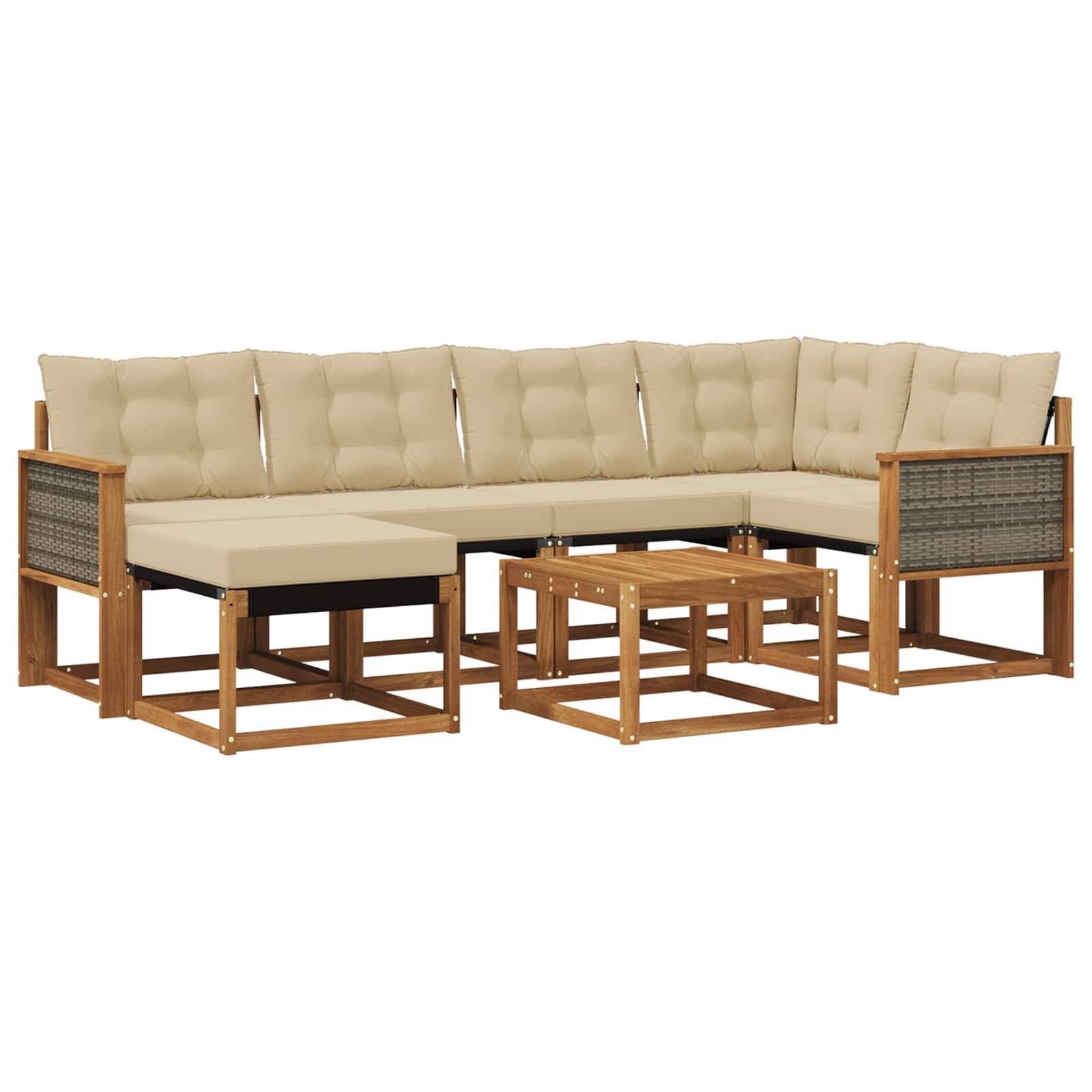vidaXL Outdoor-Sofagarnitur mit Kissen 7 pcs Natur und Beige