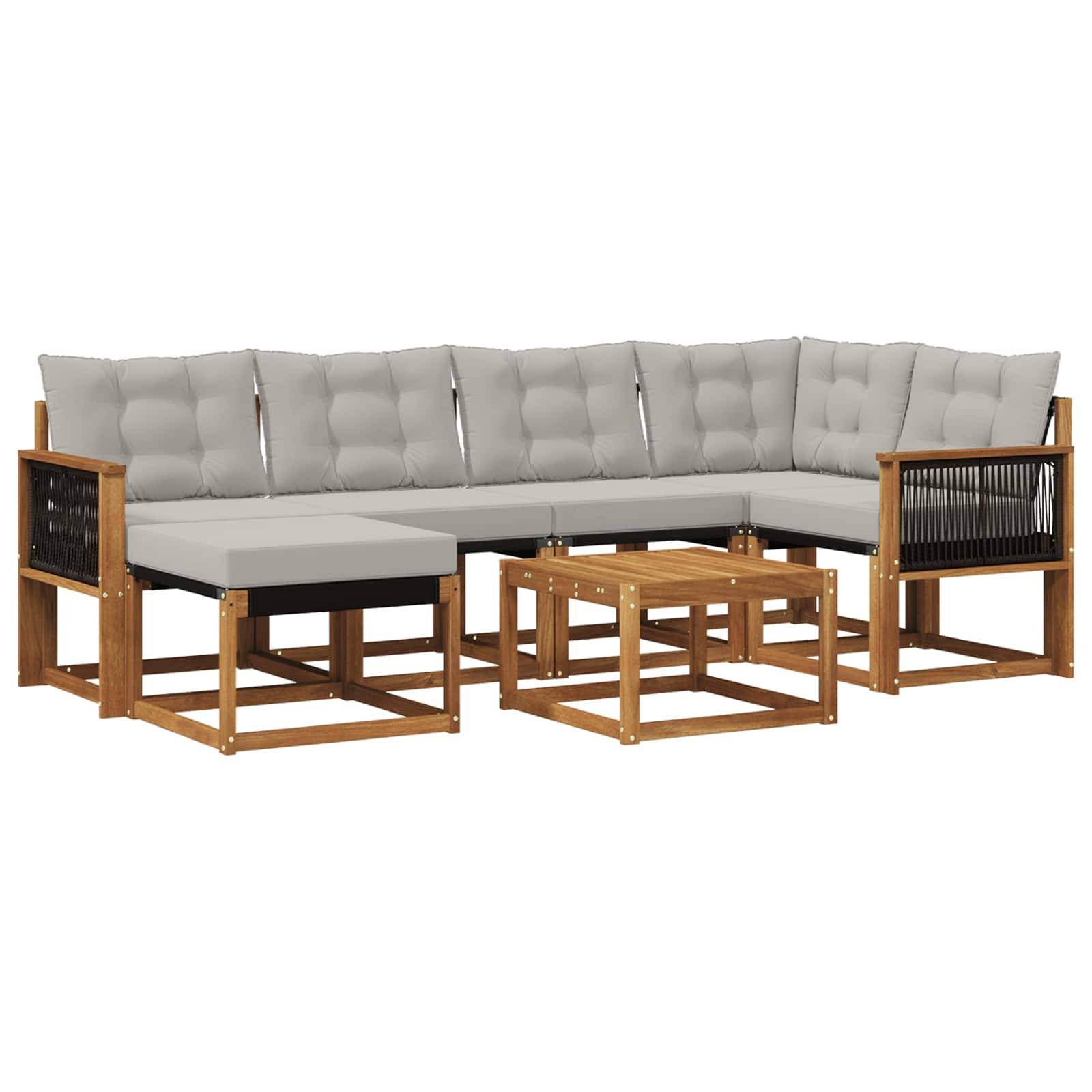 vidaXL Outdoor-Sofagarnitur mit Kissen 7 pcs Natürlich und Hellgrau