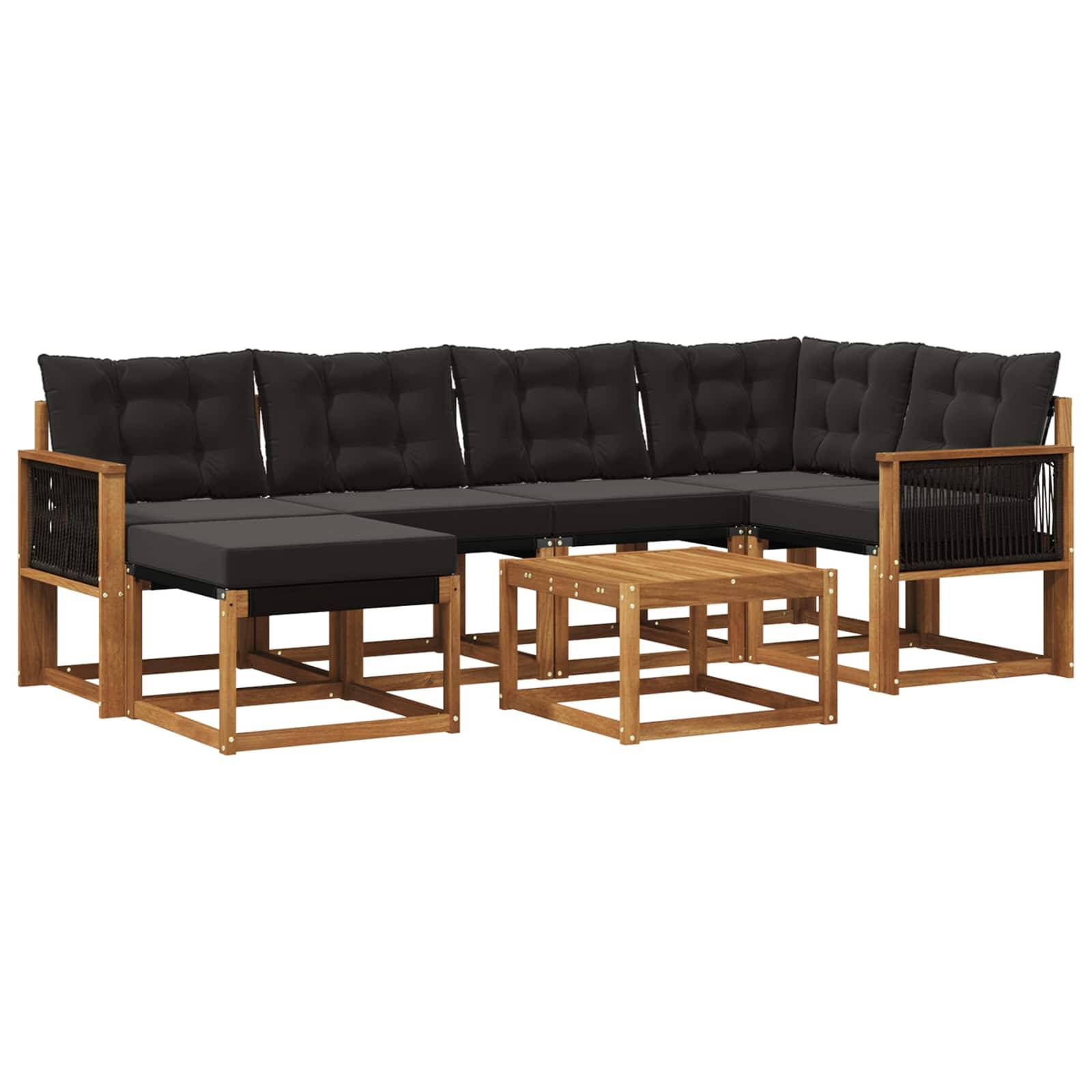 vidaXL Outdoor-Sofagarnitur mit Kissen 7 pcs Natürlich und Schwarz