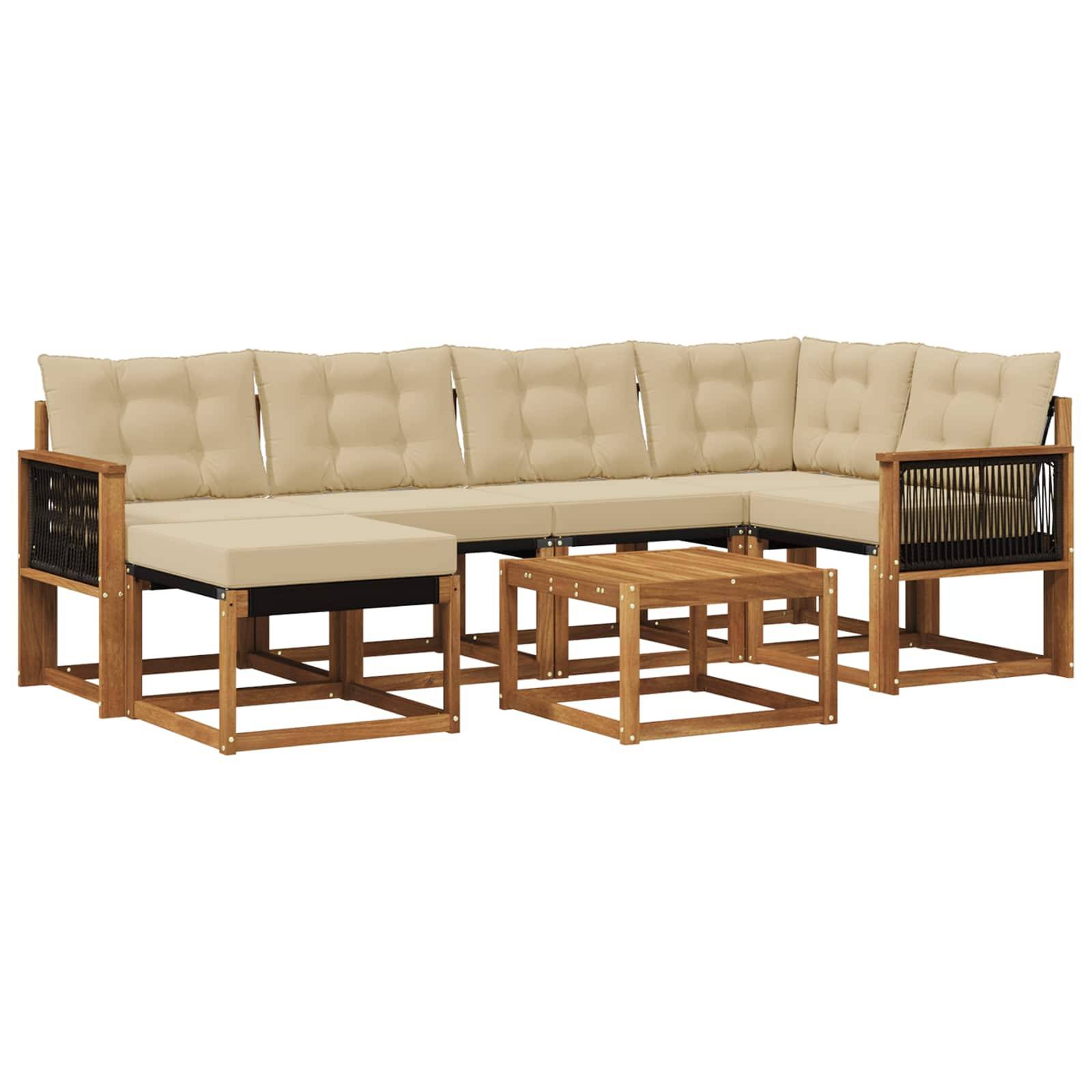 vidaXL Outdoor-Sofagarnitur mit Kissen 7 pcs Natur und Beige