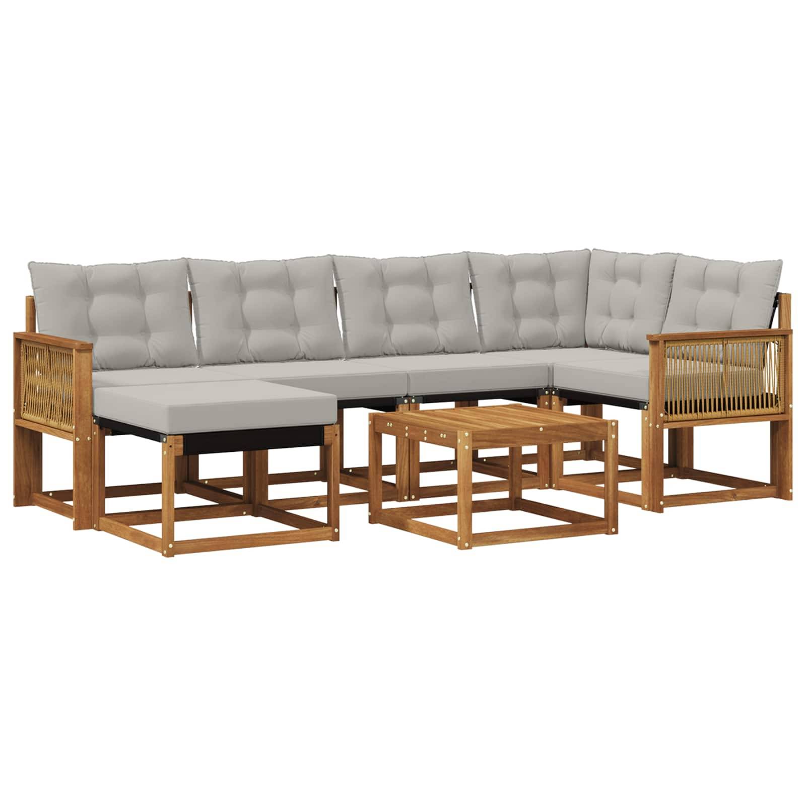 vidaXL Outdoor-Sofagarnitur mit Kissen 7 pcs Natürlich und Hellgrau